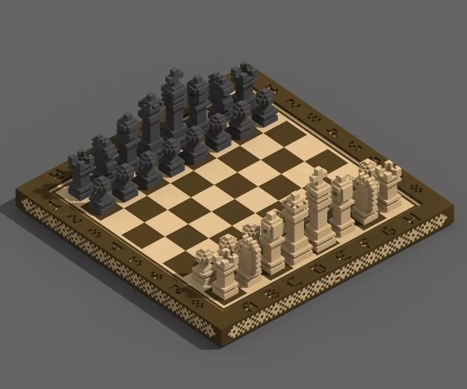 Voxel Chess Low-poly 3D model_0
