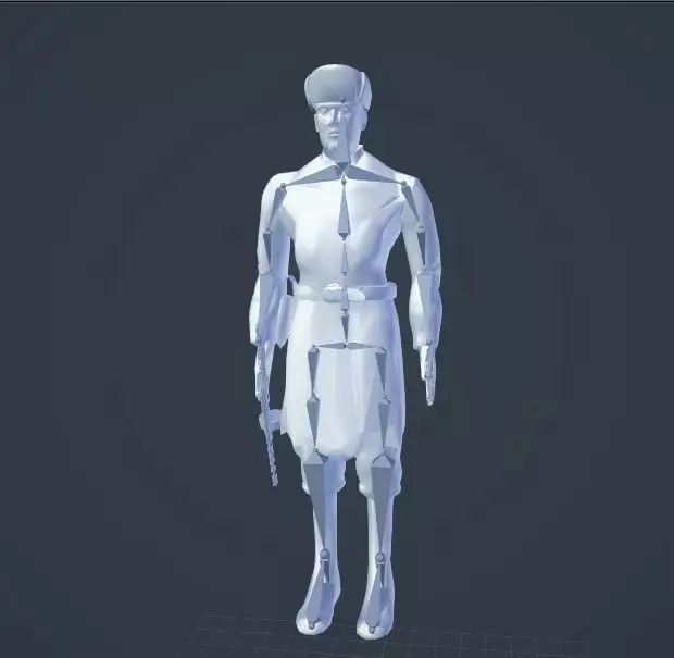 Soviet World War II Soldier with weapon Rigged 3D model_0