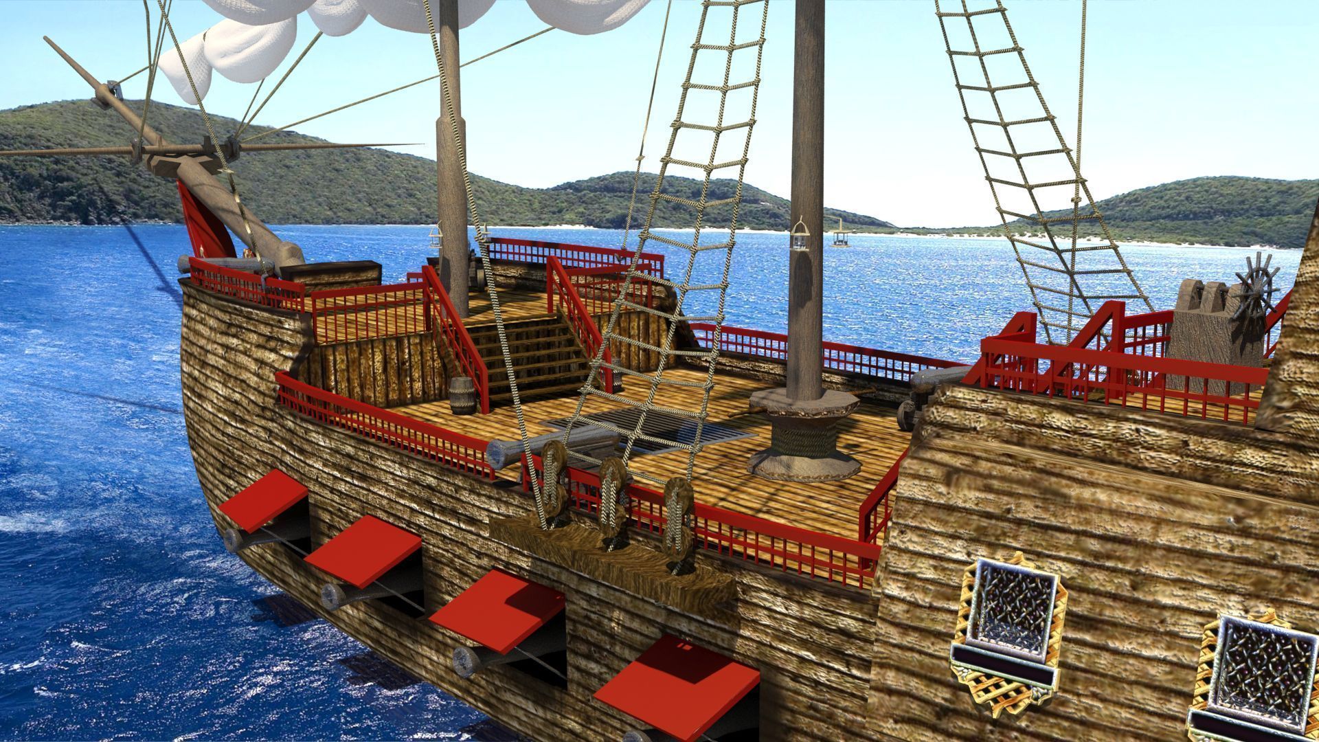 Old Sail Ship Low-poly 3D model_1