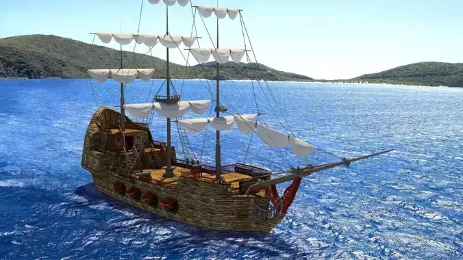 Old Sail Ship Low-poly 3D model
