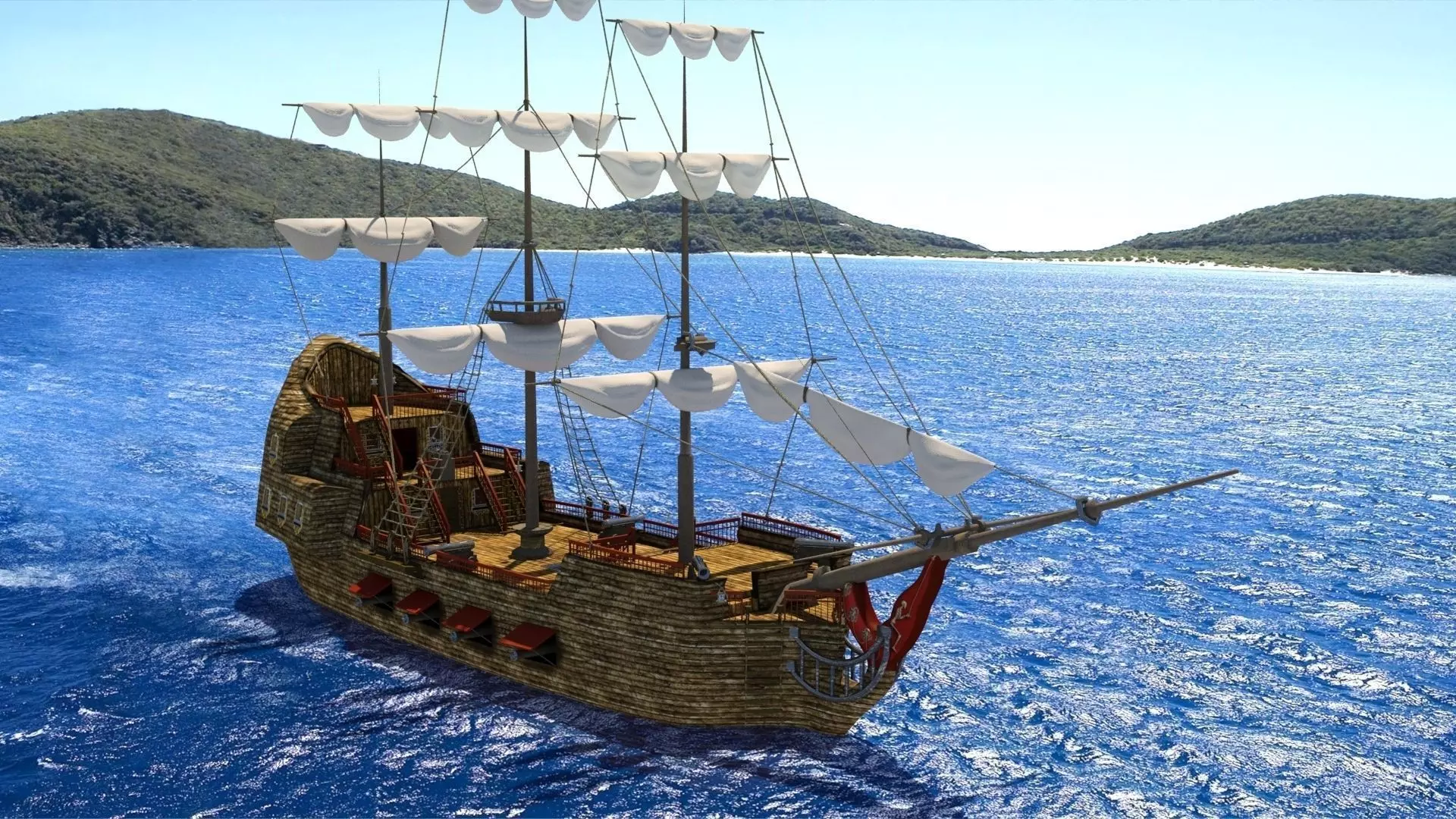 Old Sail Ship Low-poly 3D model_0