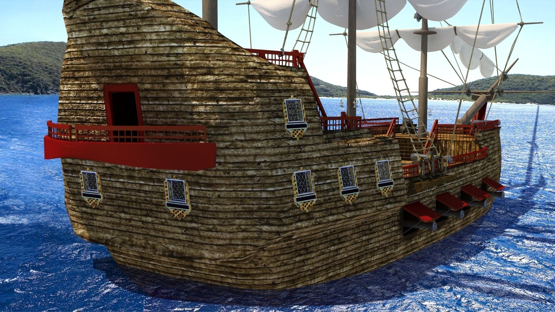 Old Sail Ship Low-poly 3D model_5