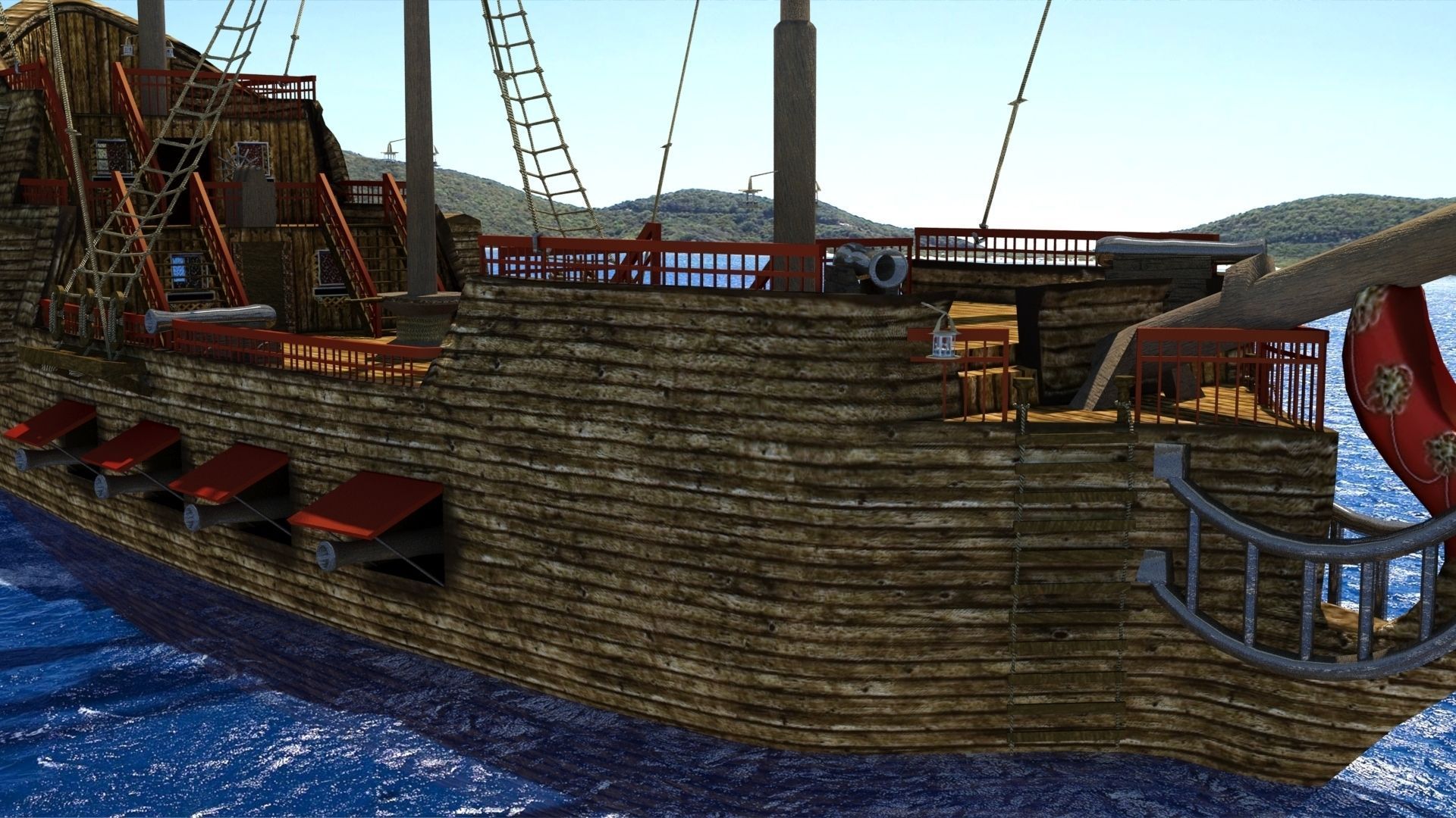 Old Sail Ship Low-poly 3D model_4