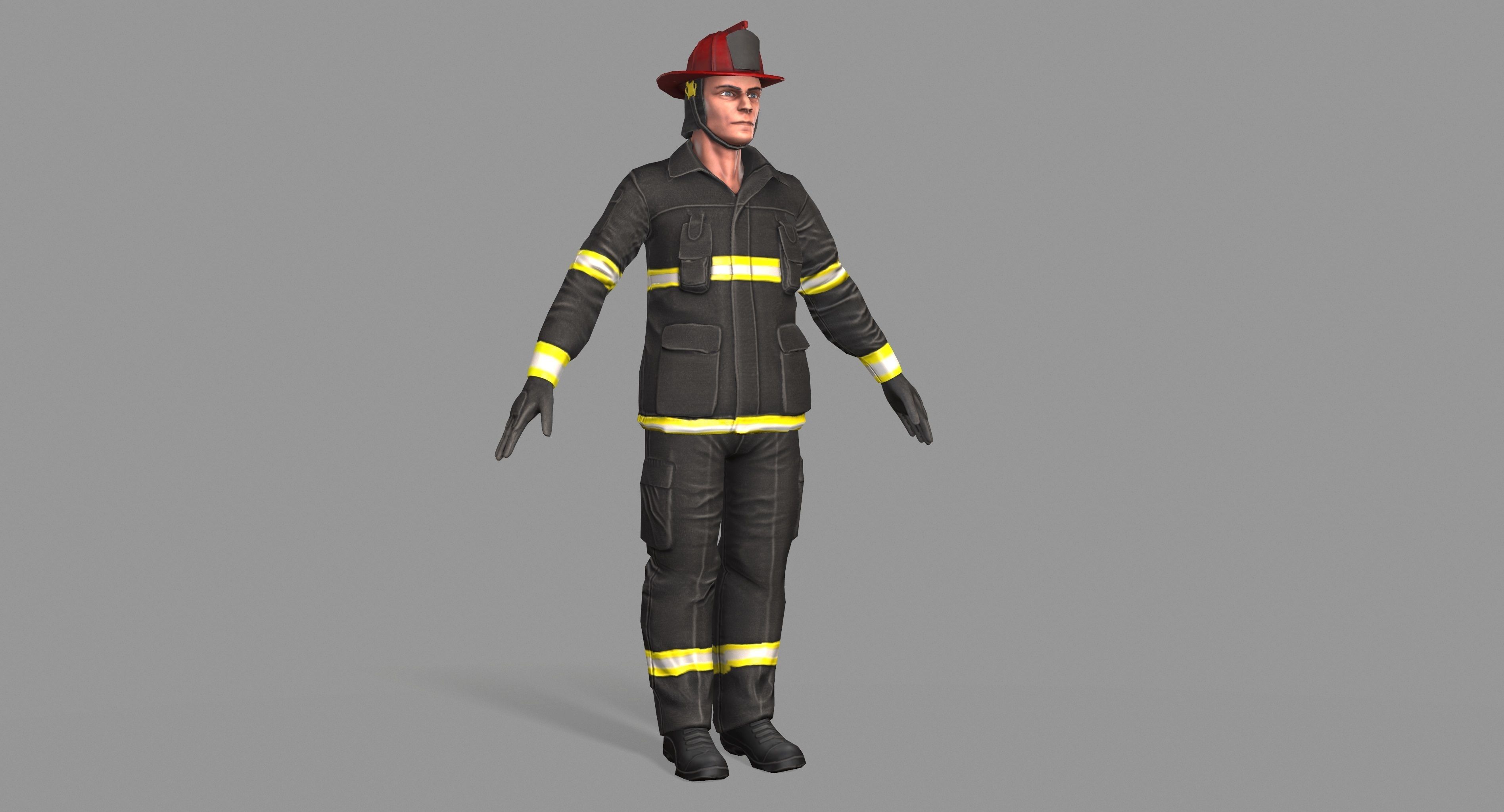 Fireman firefighter Low-poly 3D model_3