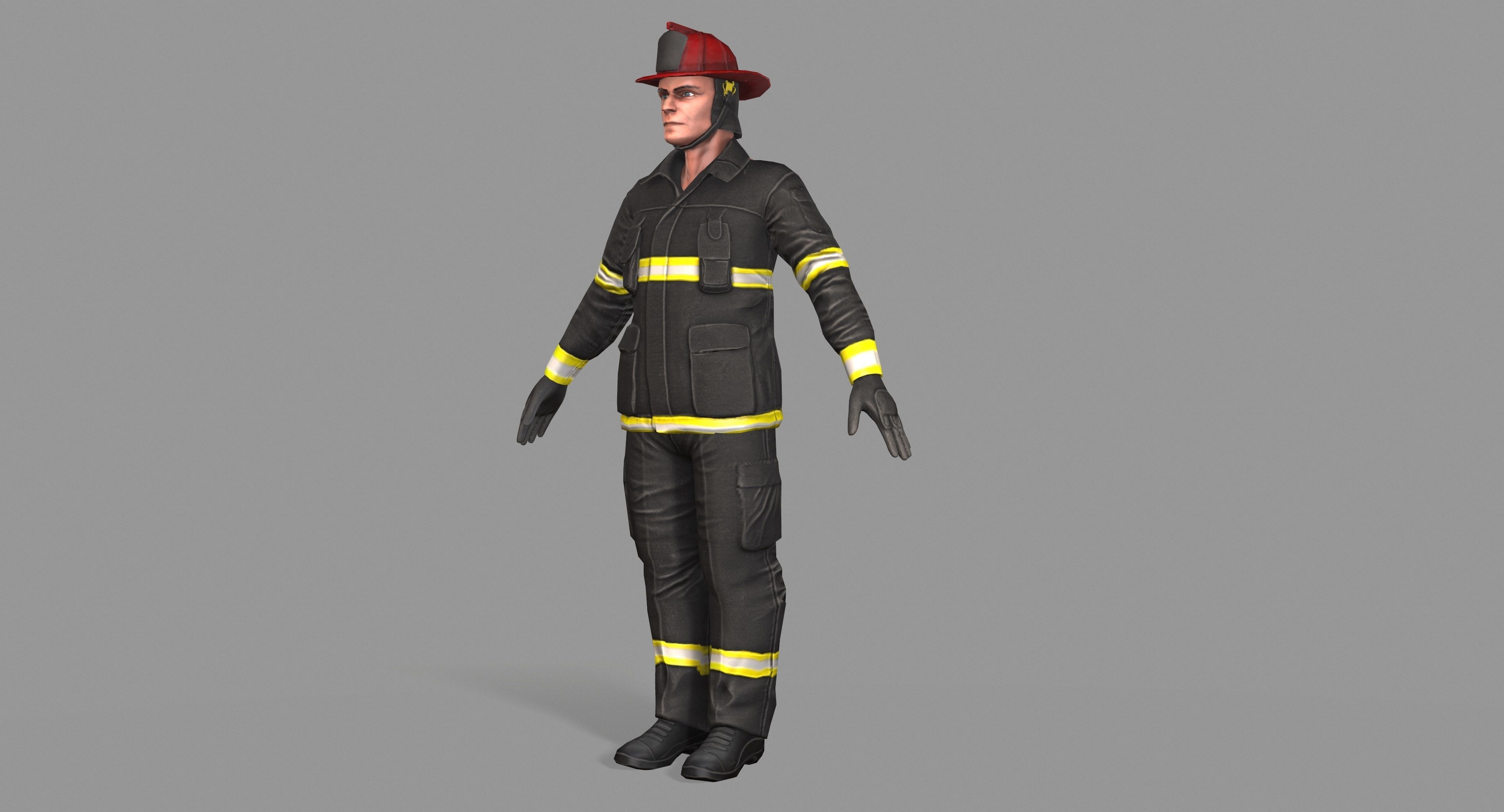 Fireman firefighter Low-poly 3D model_14