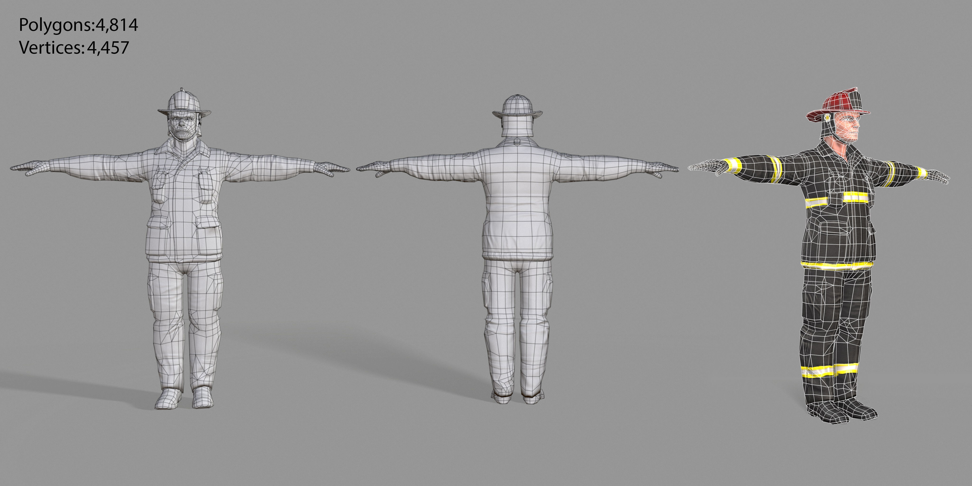 Fireman firefighter Low-poly 3D model_1