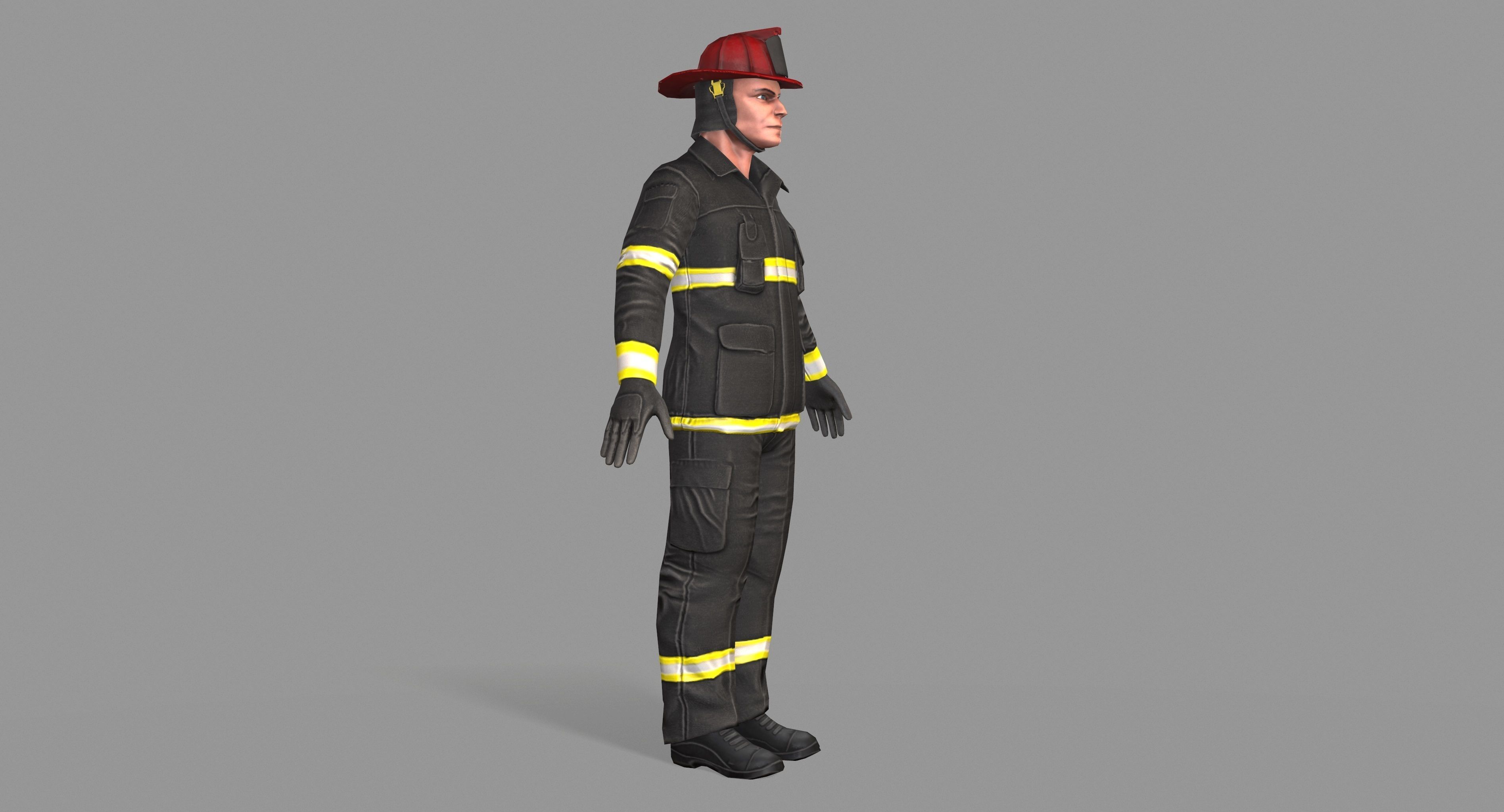 Fireman firefighter Low-poly 3D model_4