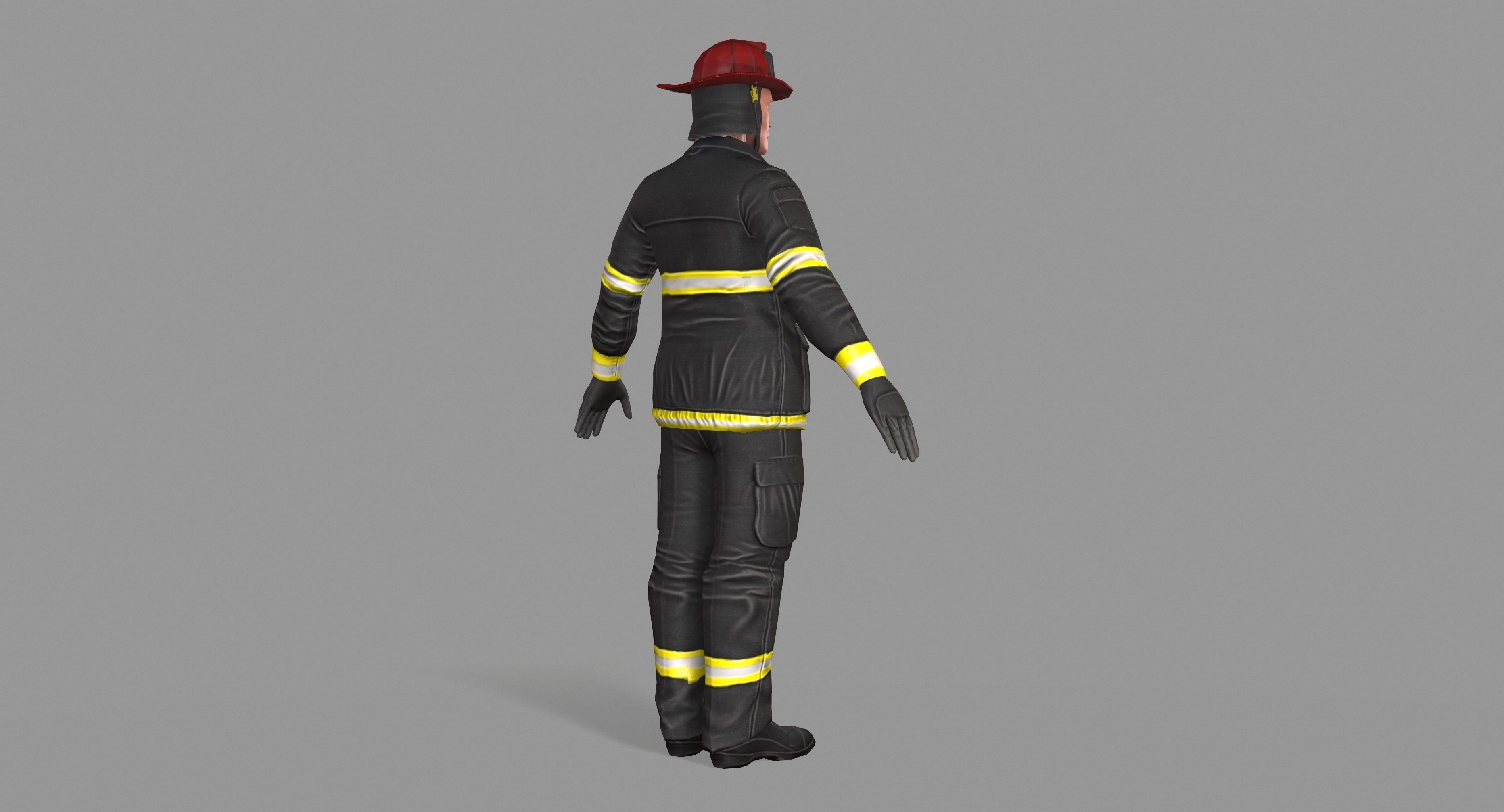 Fireman firefighter Low-poly 3D model_7