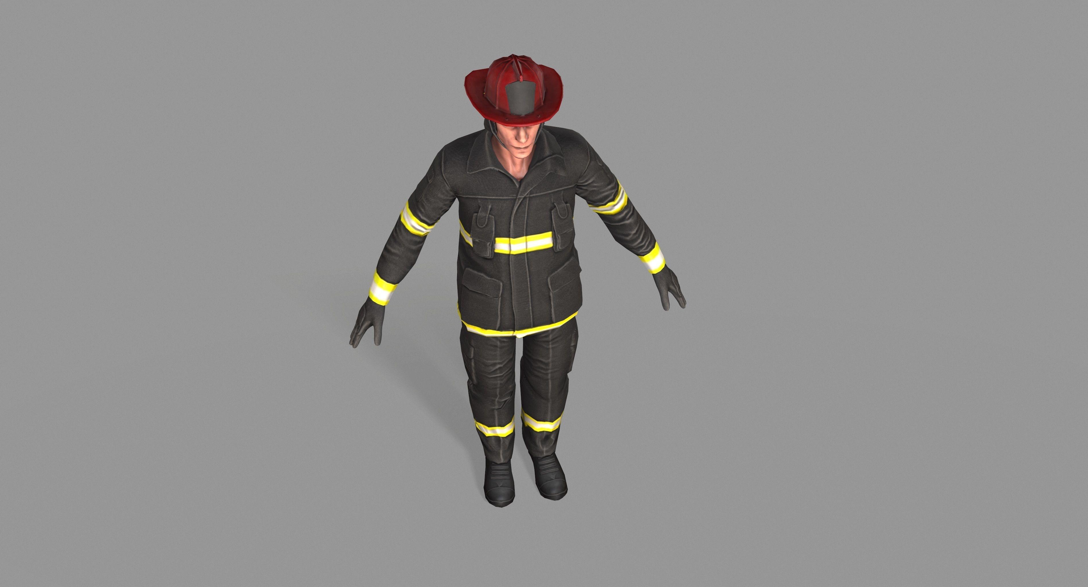 Fireman firefighter Low-poly 3D model_31