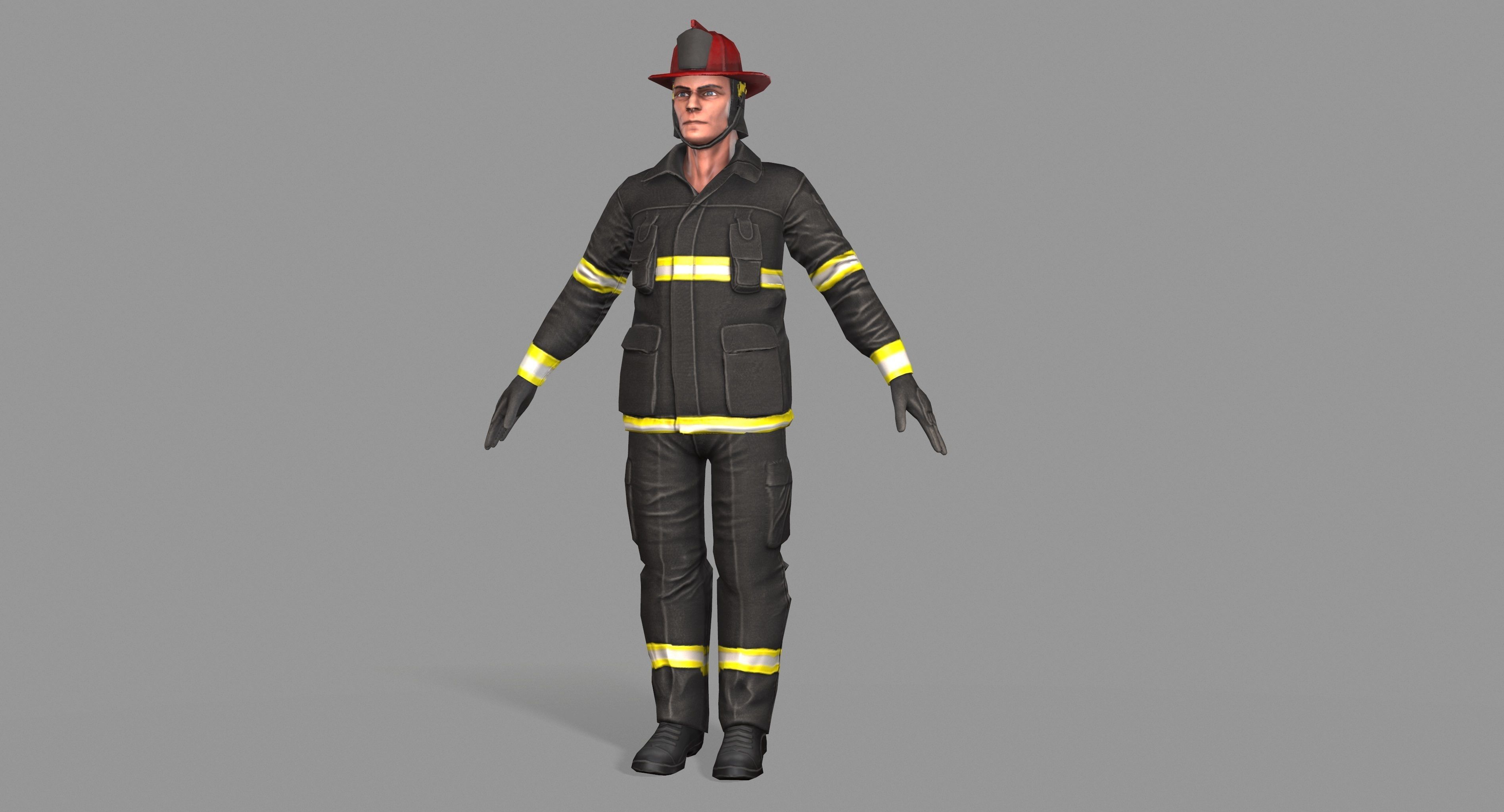 Fireman firefighter Low-poly 3D model_15