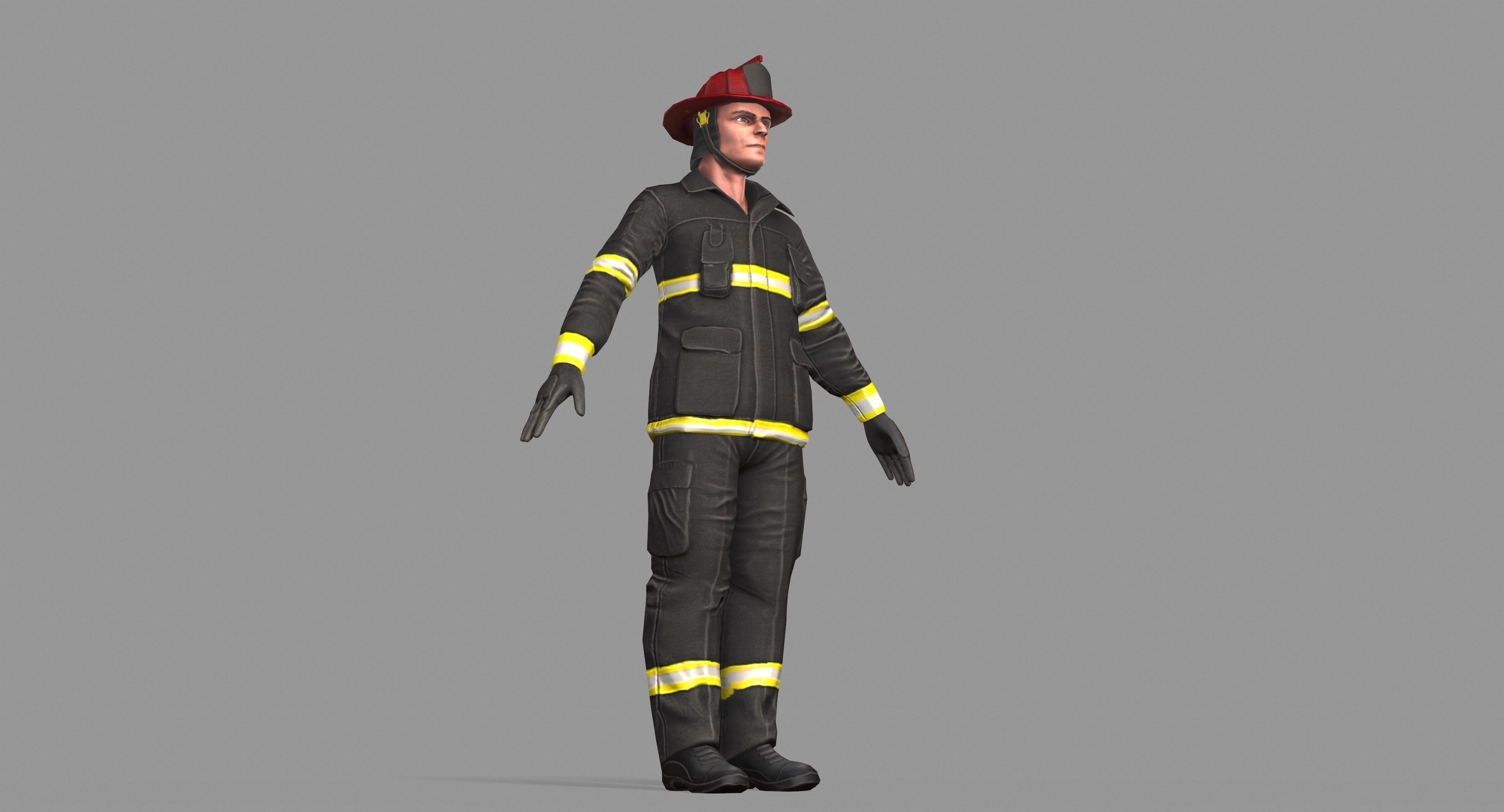 Fireman firefighter Low-poly 3D model_44