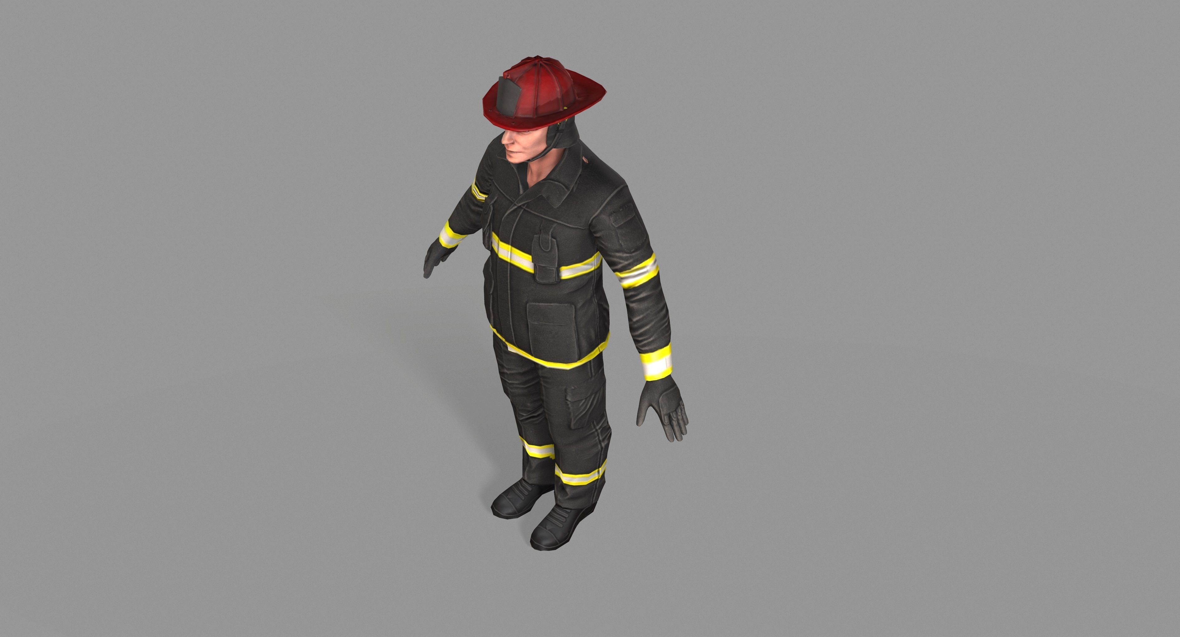 Fireman firefighter Low-poly 3D model_30