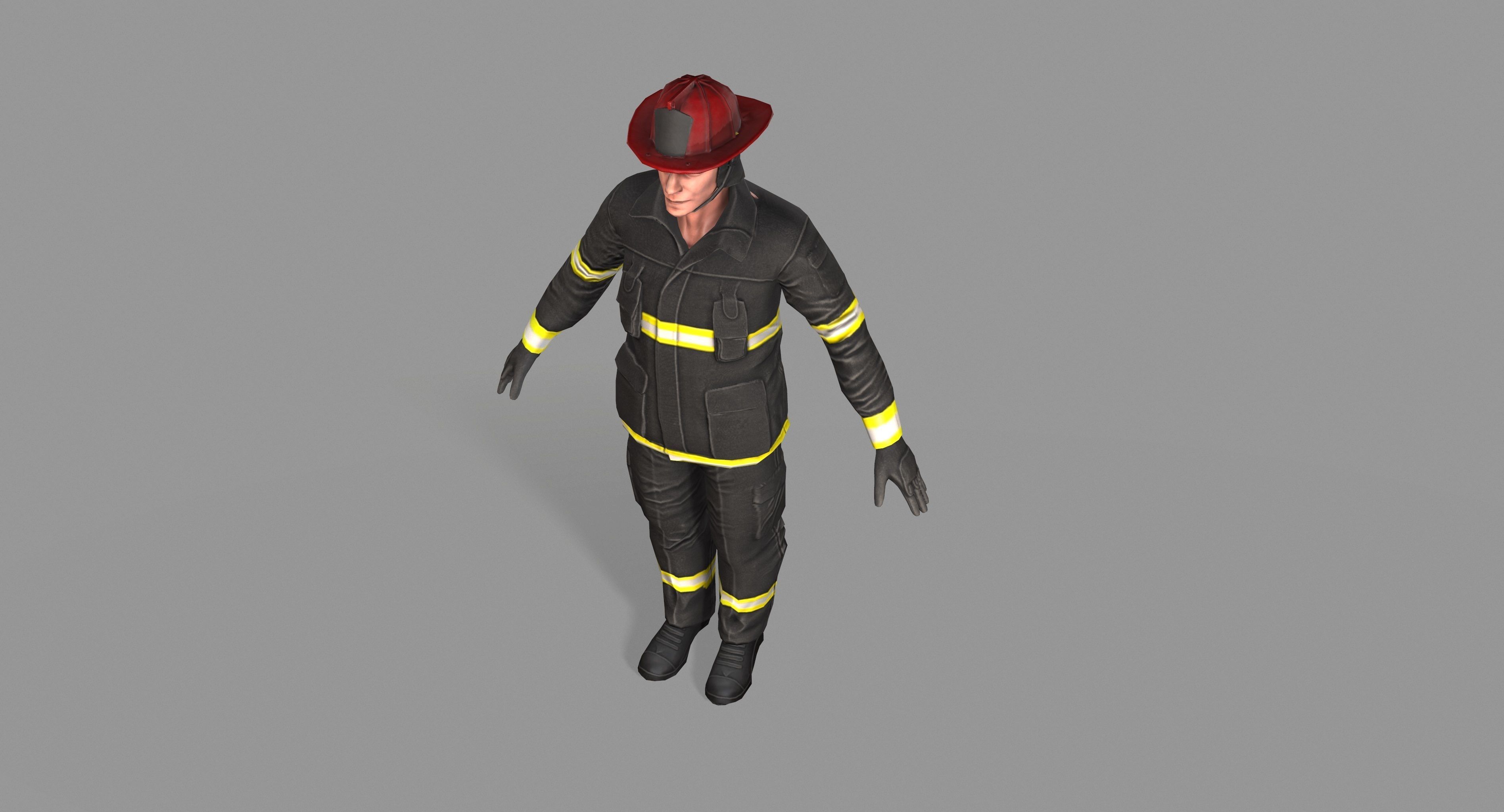 Fireman firefighter Low-poly 3D model_29