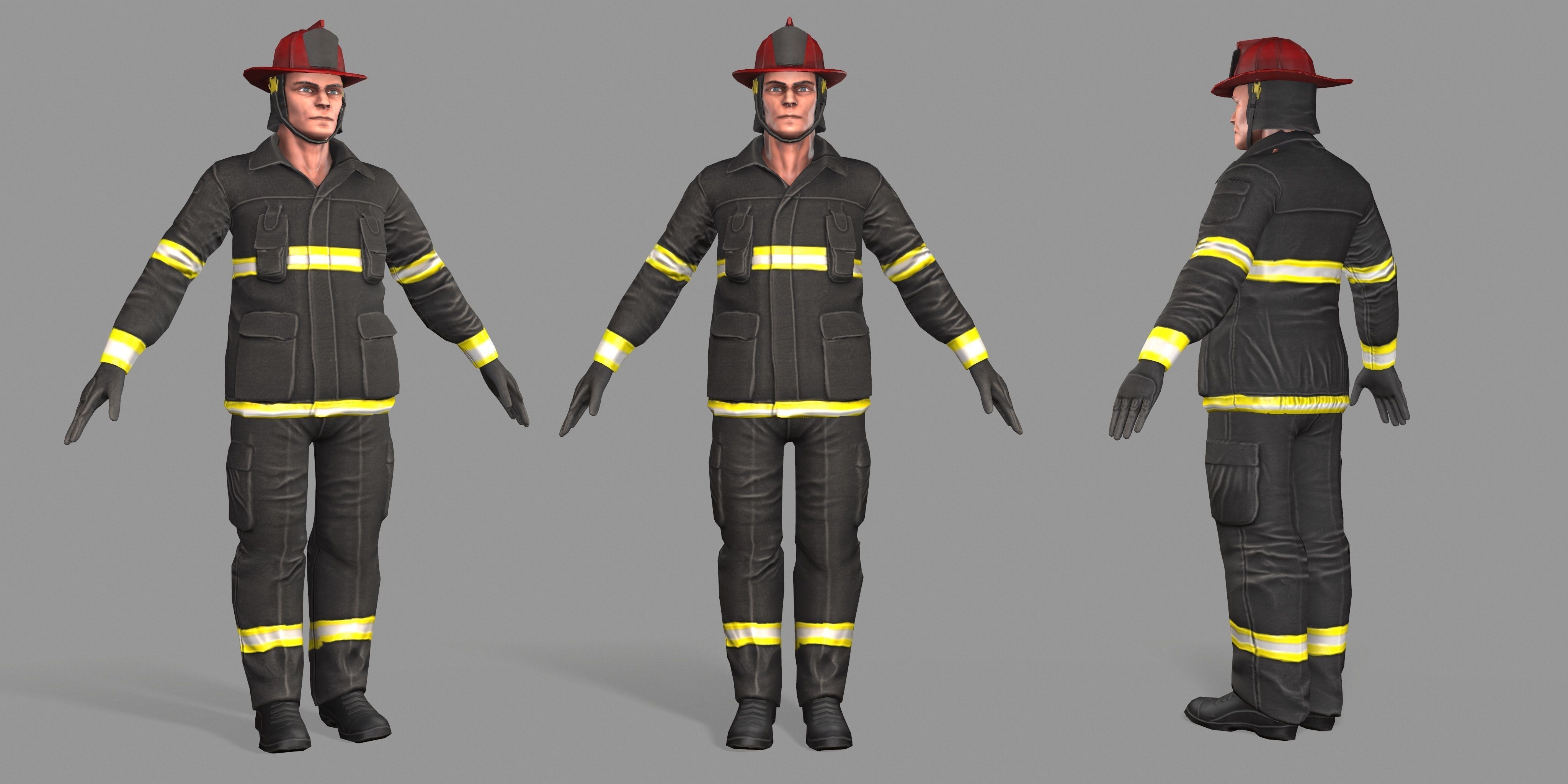 Fireman firefighter Low-poly 3D model_57
