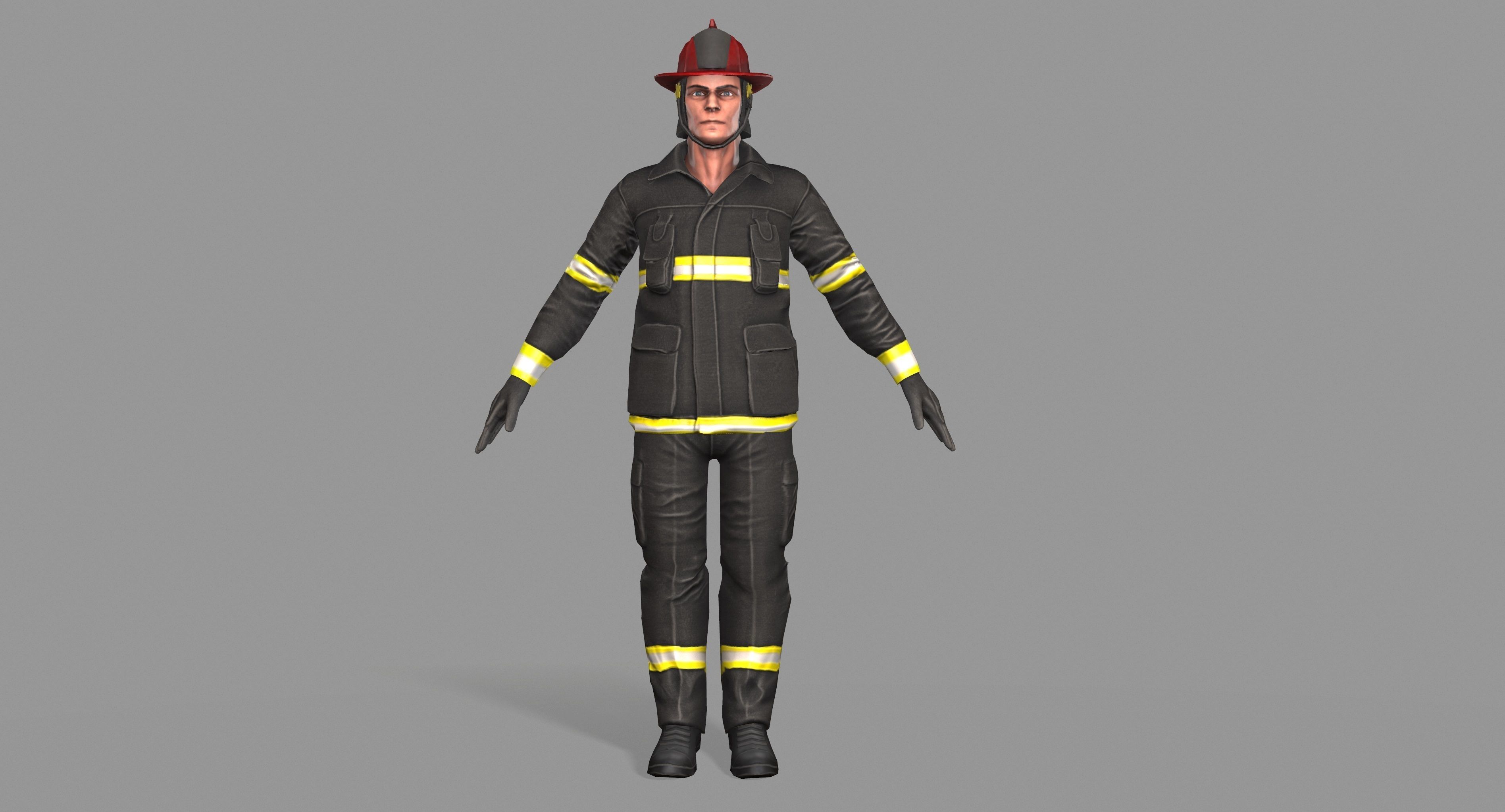Fireman firefighter Low-poly 3D model_2