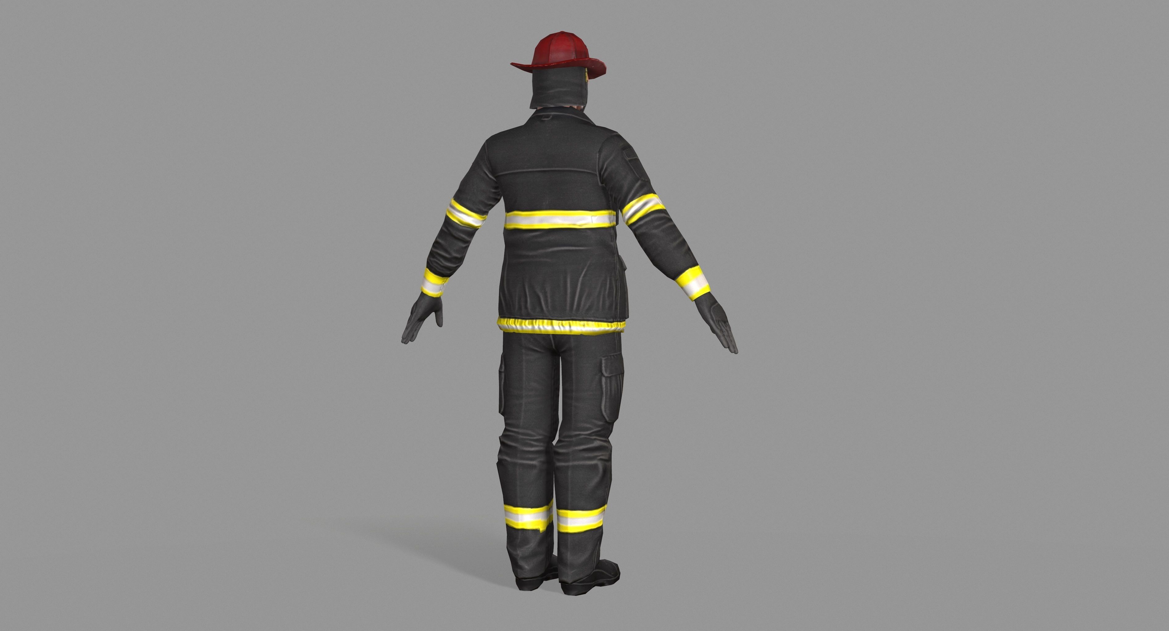 Fireman firefighter Low-poly 3D model_8