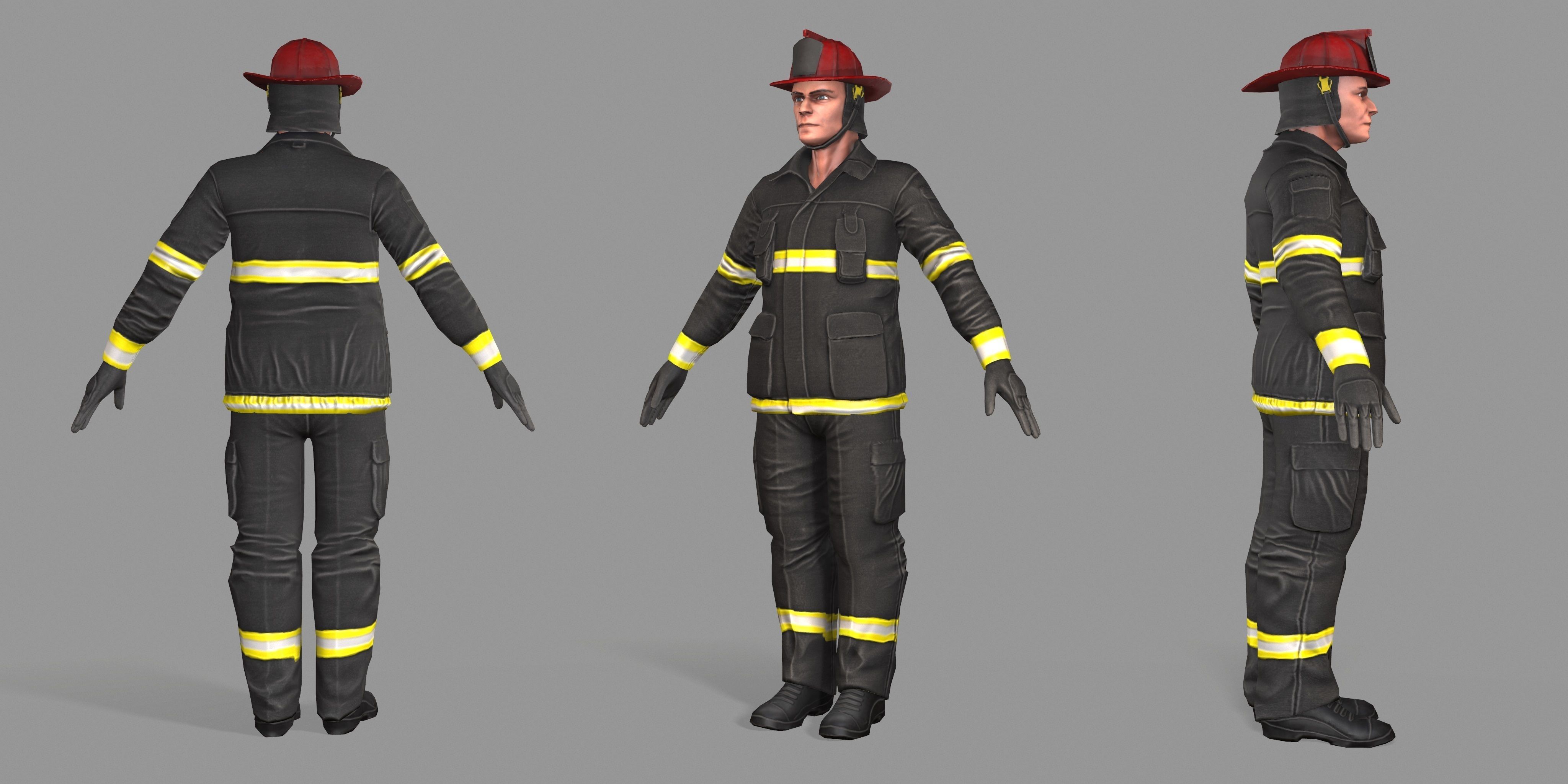Fireman firefighter Low-poly 3D model_58