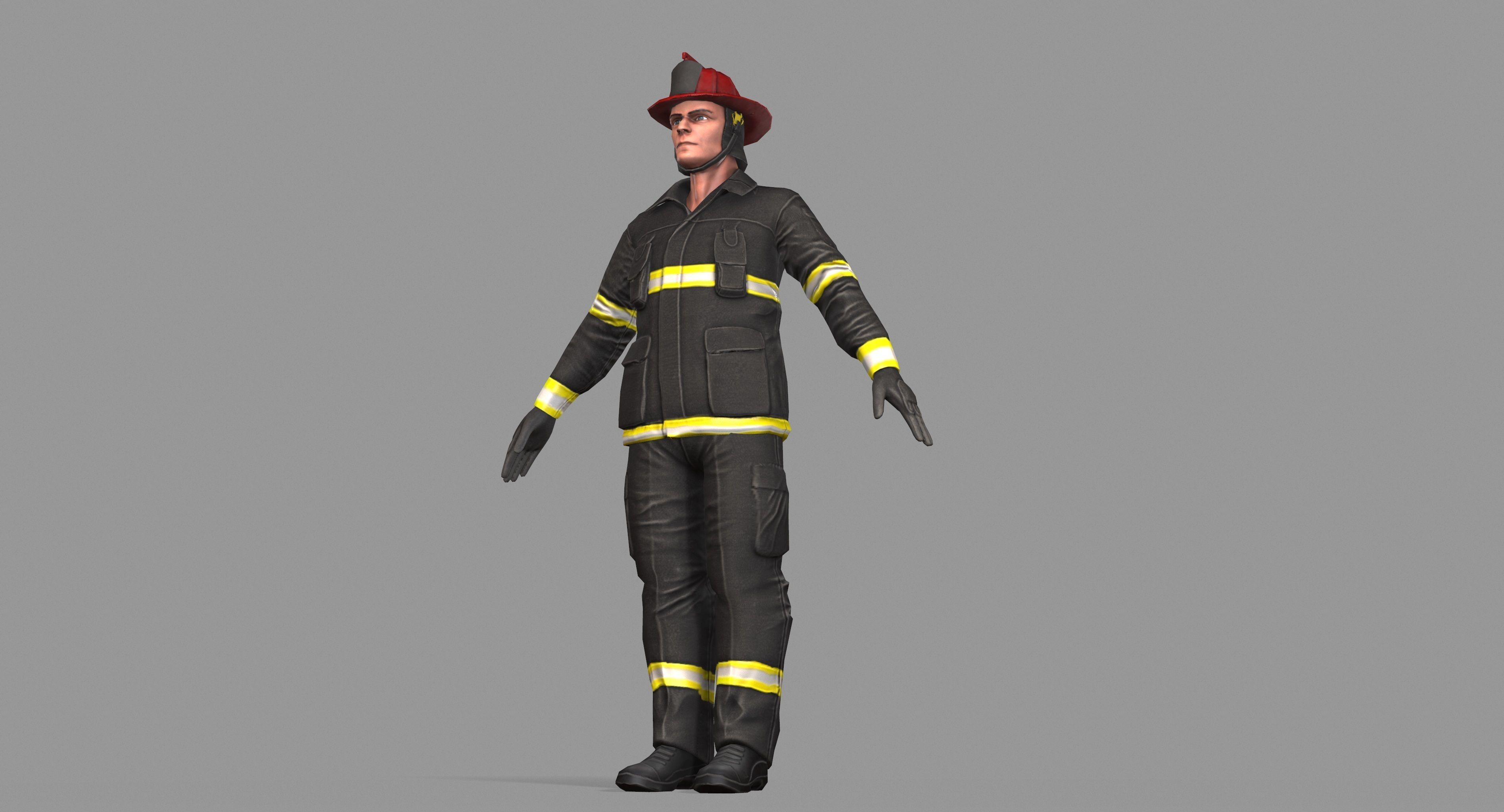 Fireman firefighter Low-poly 3D model_56