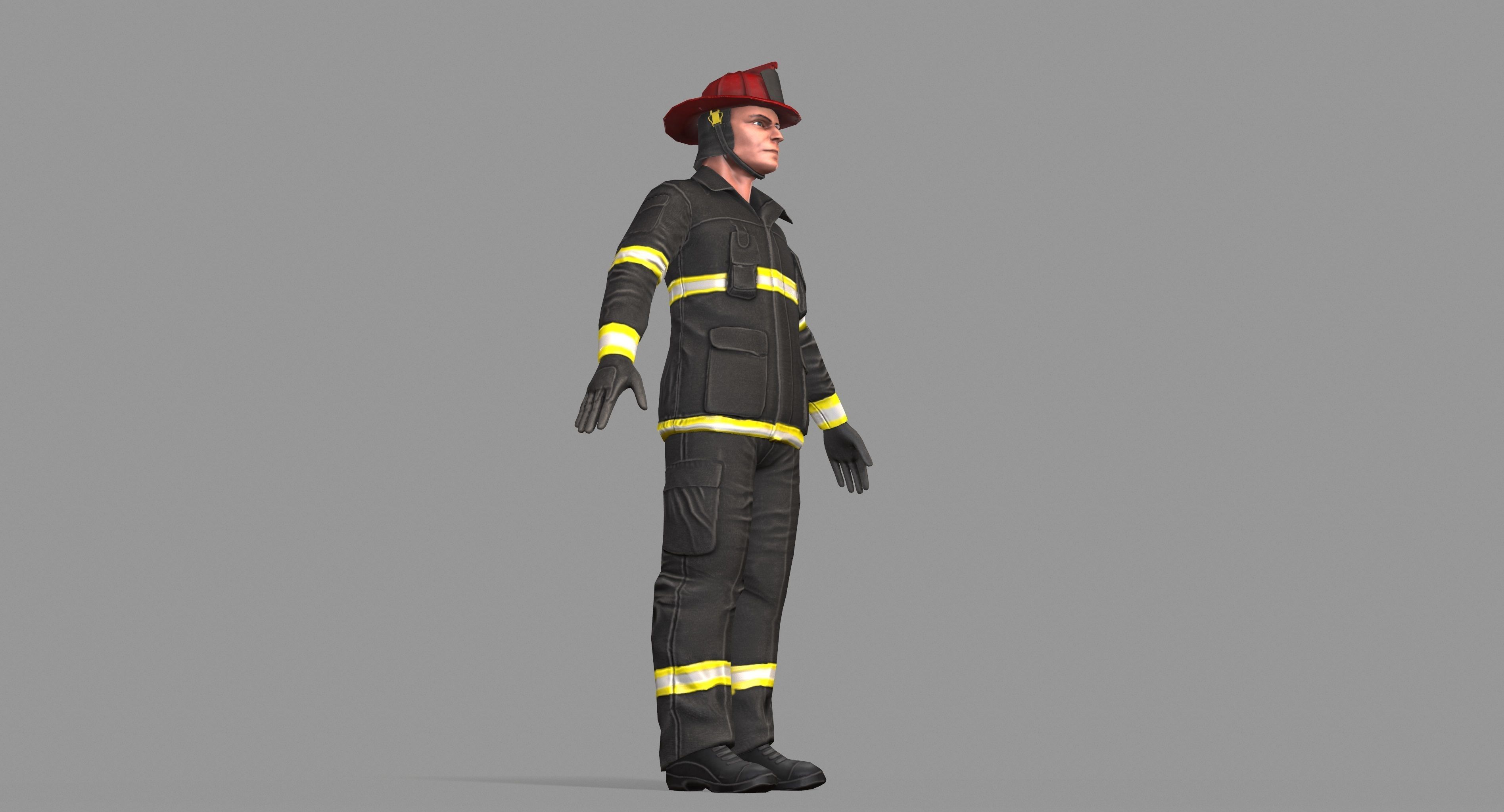 Fireman firefighter Low-poly 3D model_45