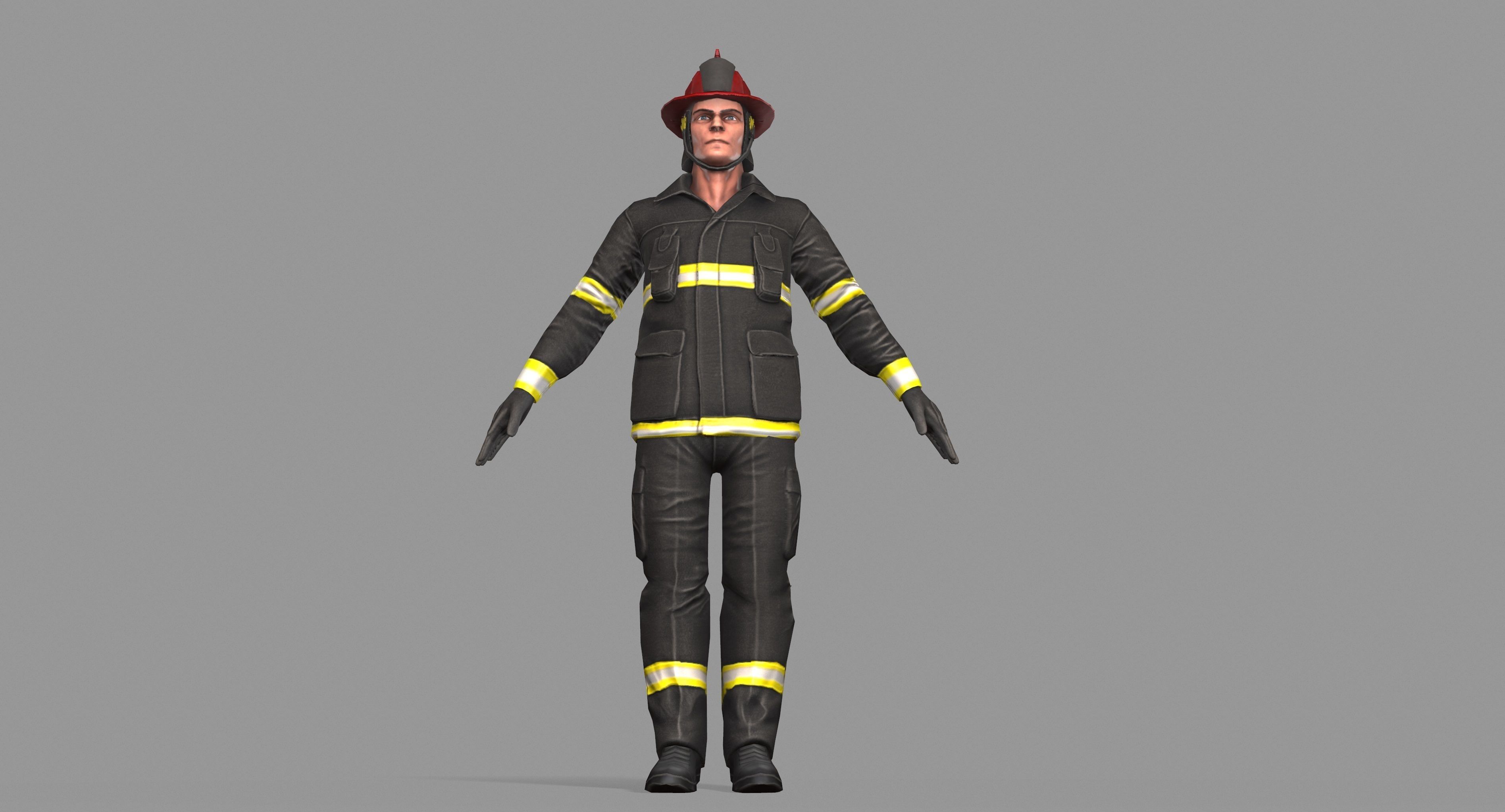 Fireman firefighter Low-poly 3D model_43