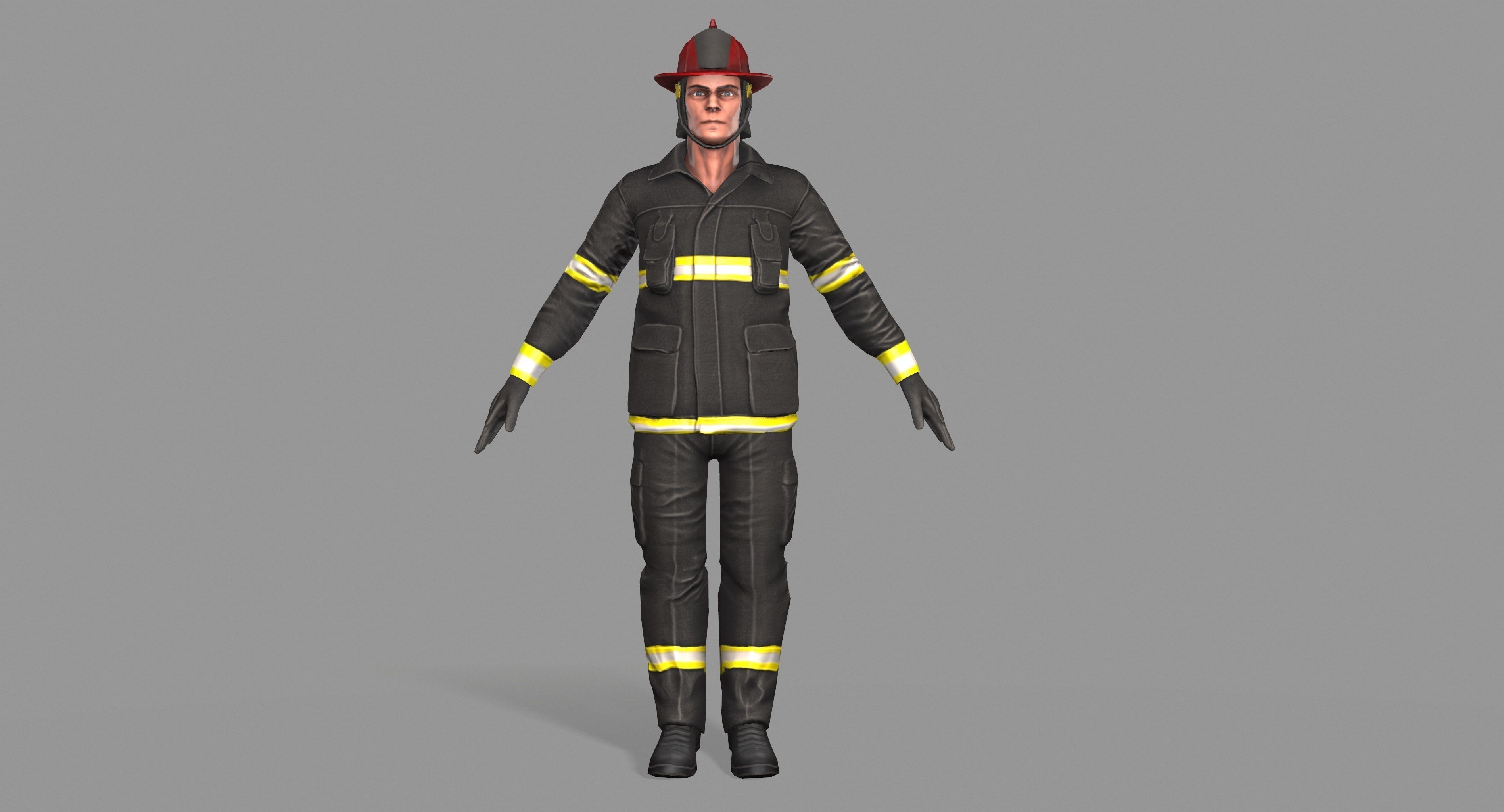 Fireman firefighter Low-poly 3D model_16