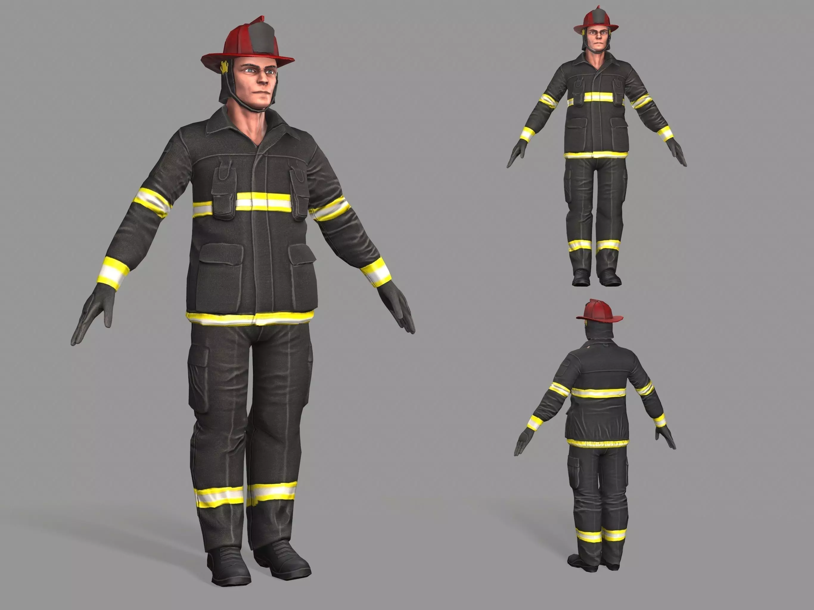Fireman firefighter Low-poly 3D model_0