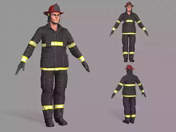 Fireman firefighter Low-poly 3D model
