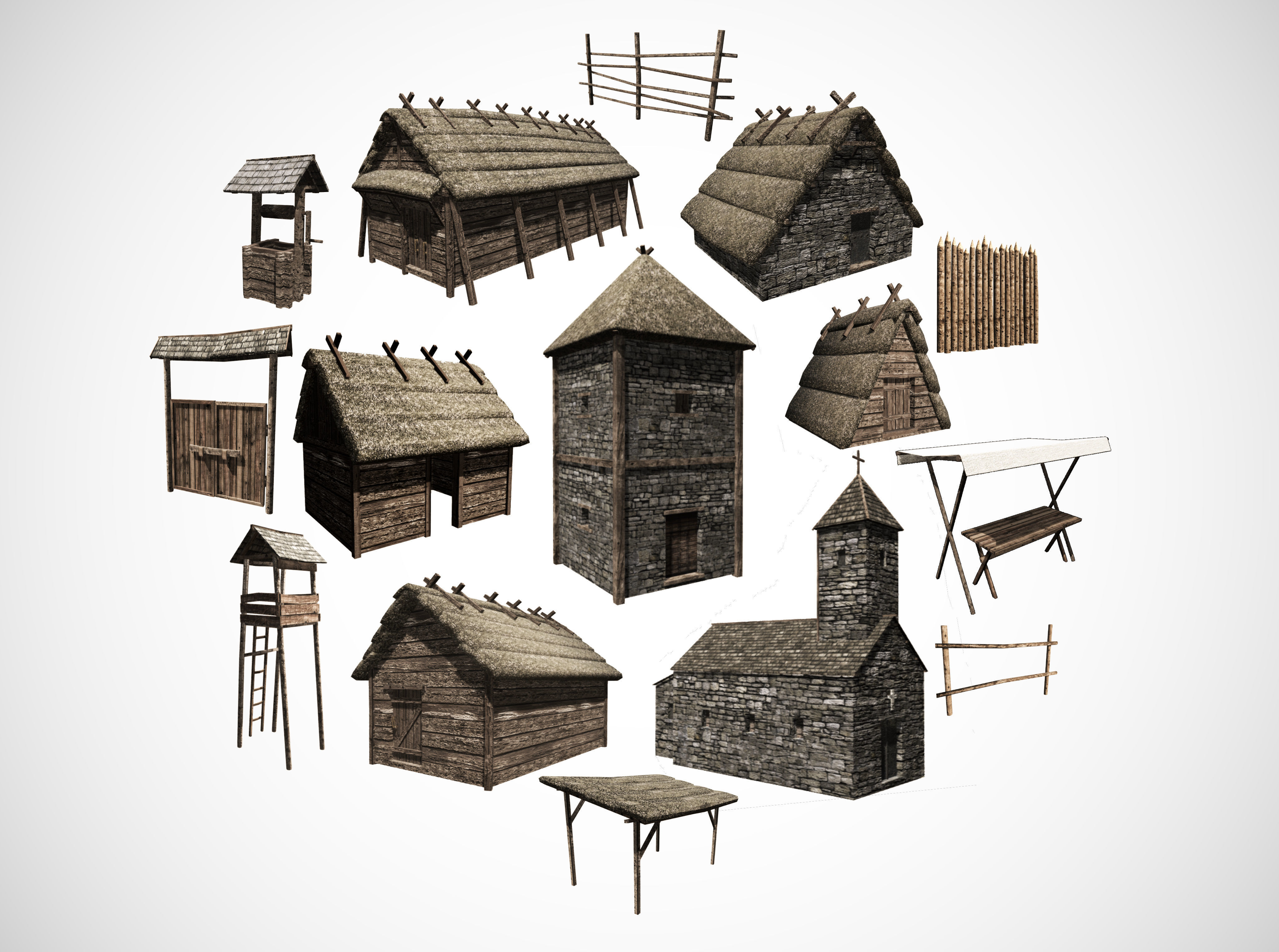 Early medieval castle Free low-poly 3D model_1