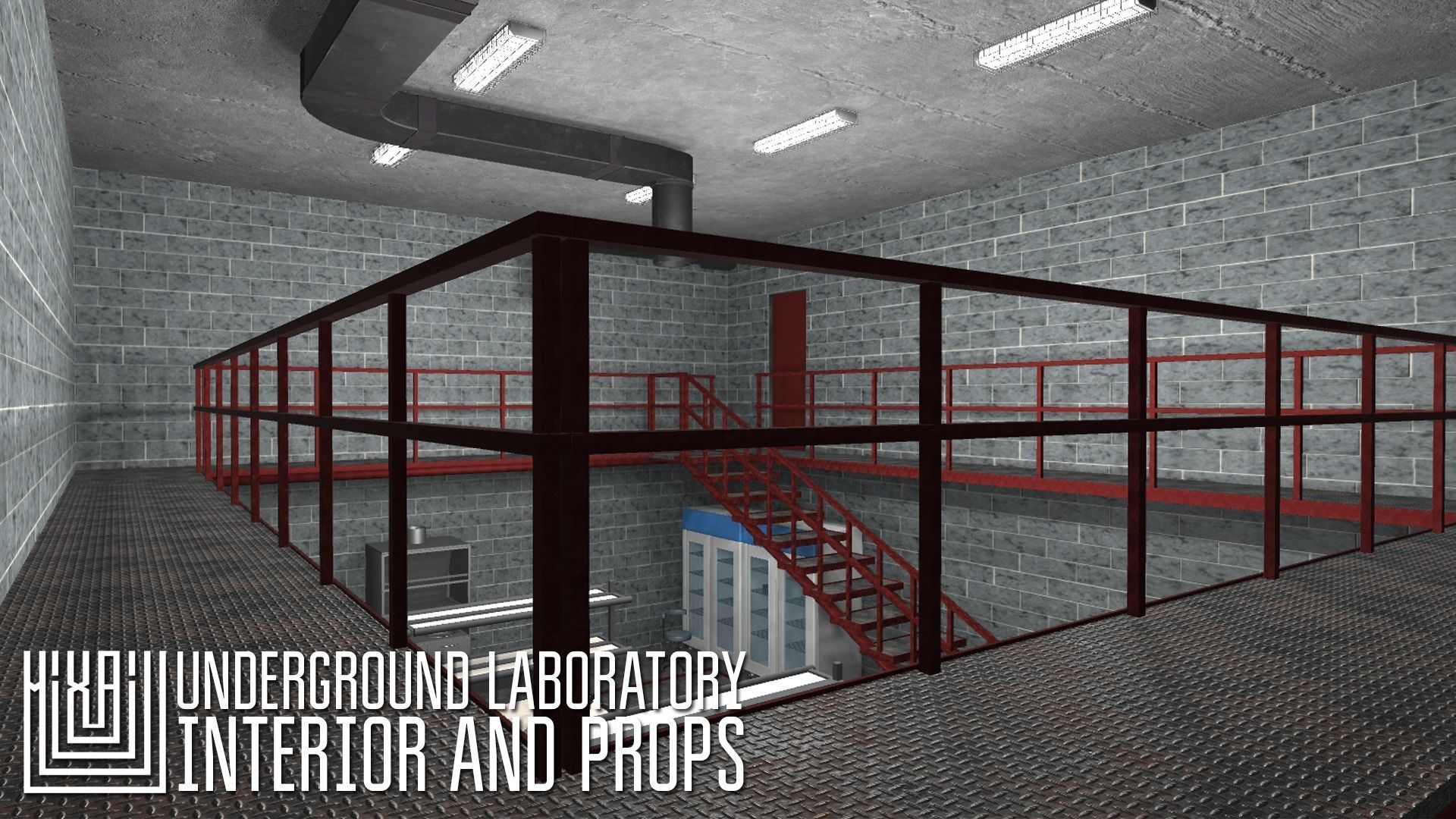 Underground laboratory - interior and props Low-poly 3D model_7