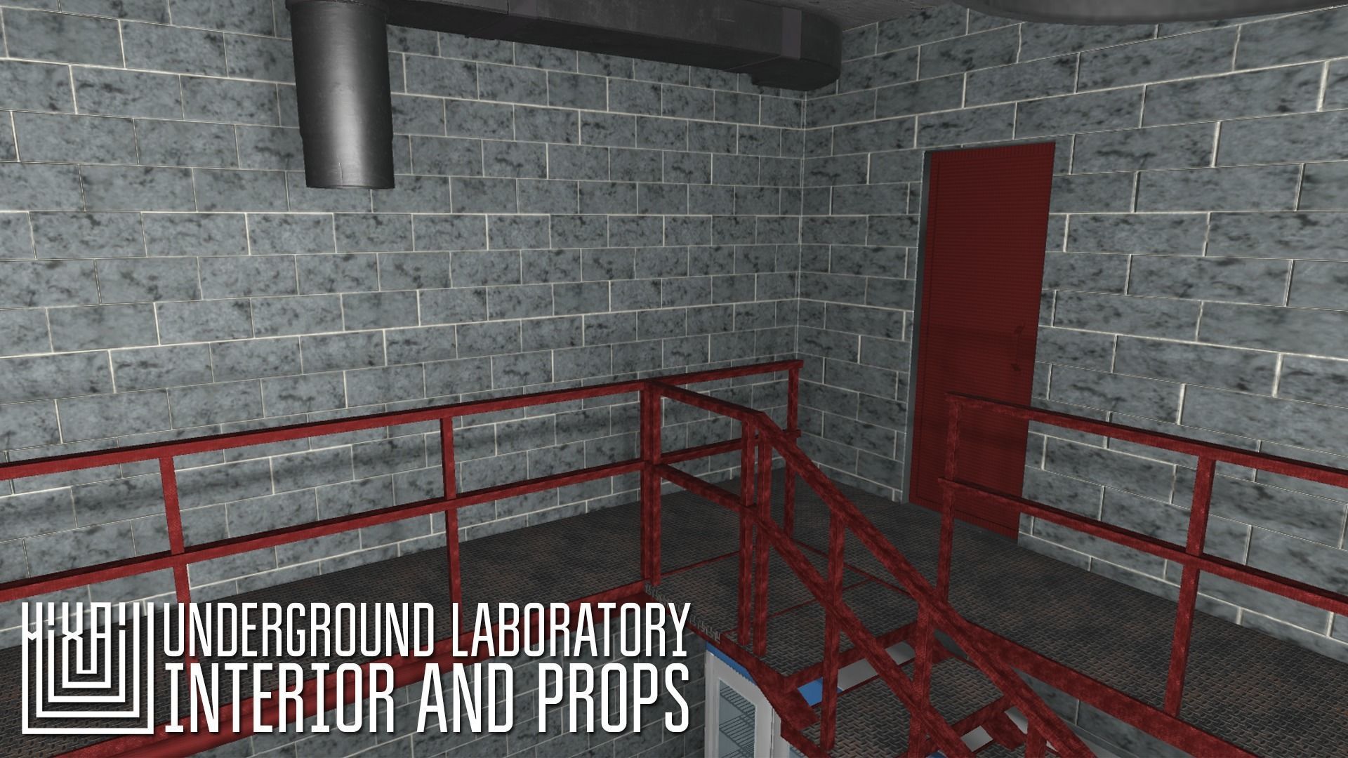 Underground laboratory - interior and props Low-poly 3D model_5