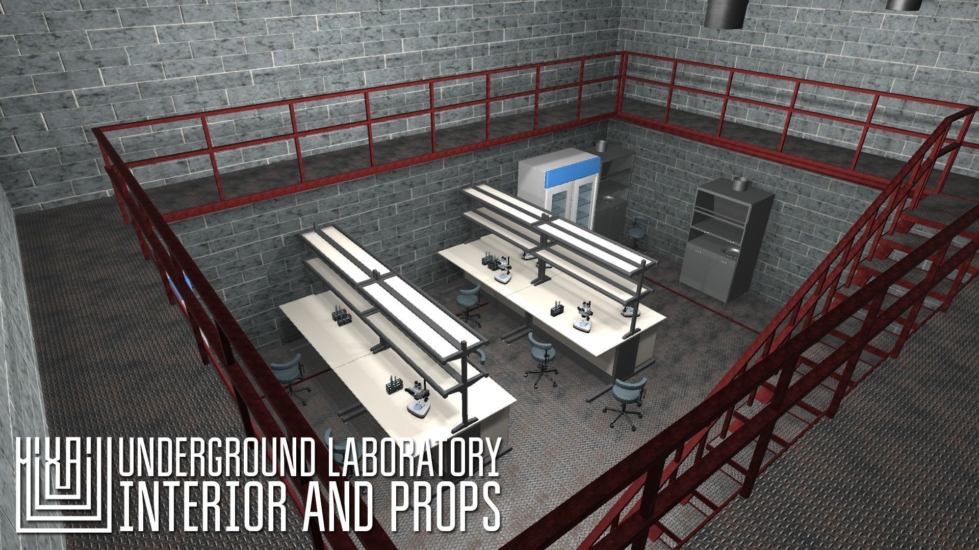 Underground laboratory - interior and props Low-poly 3D model_8