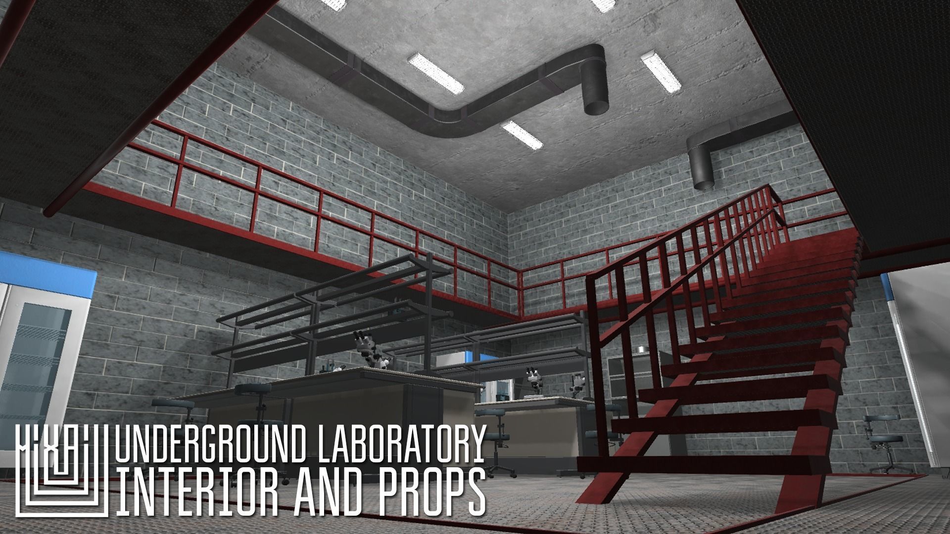 Underground laboratory - interior and props Low-poly 3D model_4