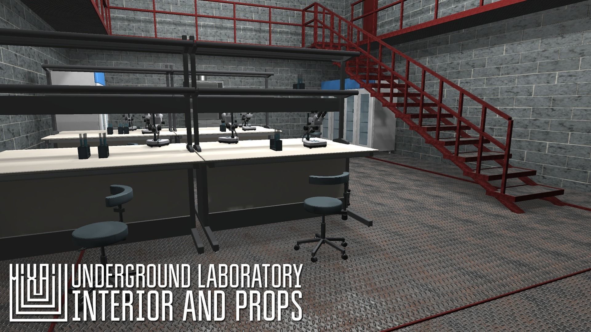 Underground laboratory - interior and props Low-poly 3D model_2