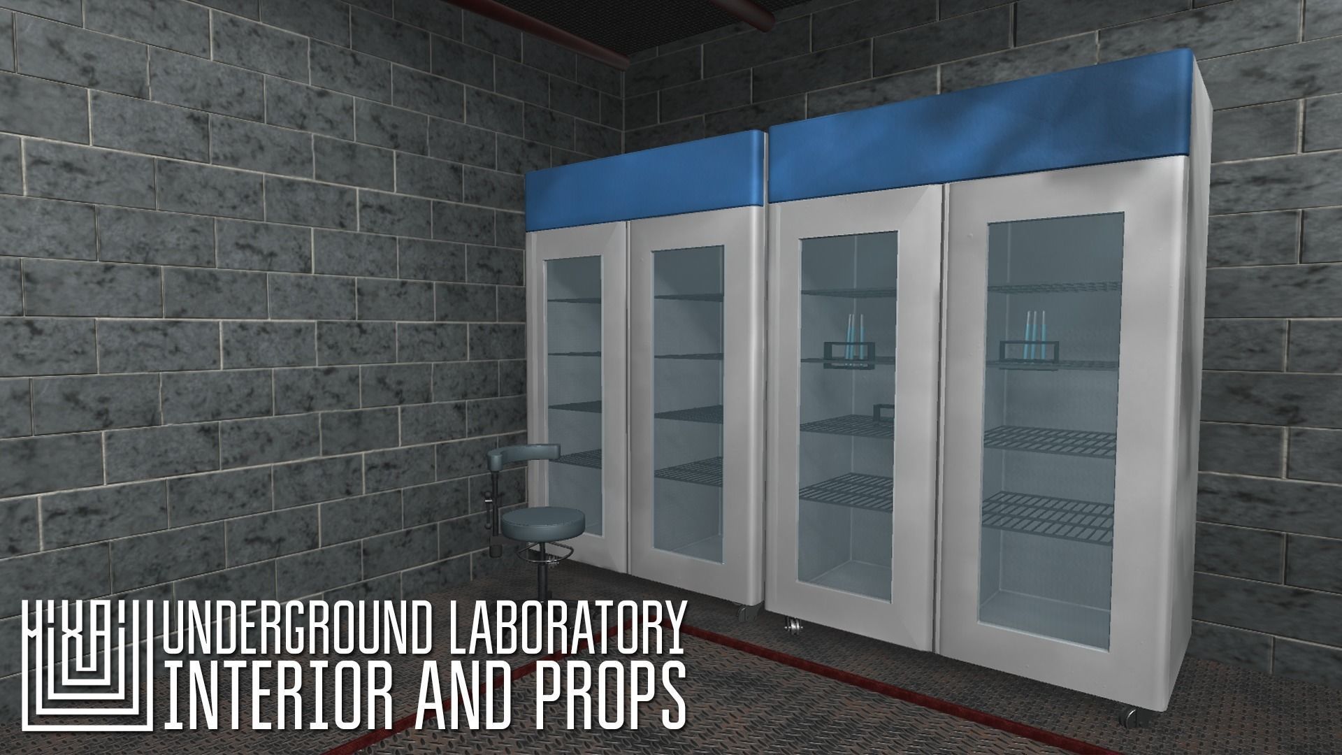 Underground laboratory - interior and props Low-poly 3D model_3