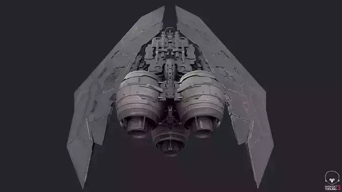 scifi-model499 futuristic spaceship with two wings 3D model