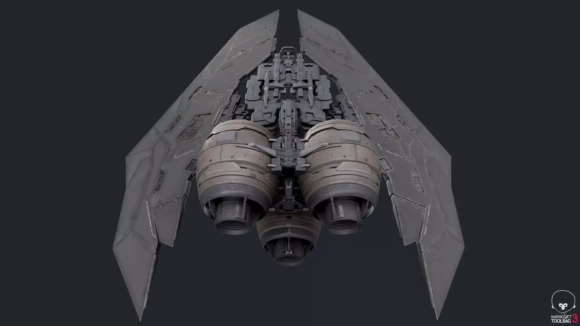scifi-model499 futuristic spaceship with two wings 3D model_0