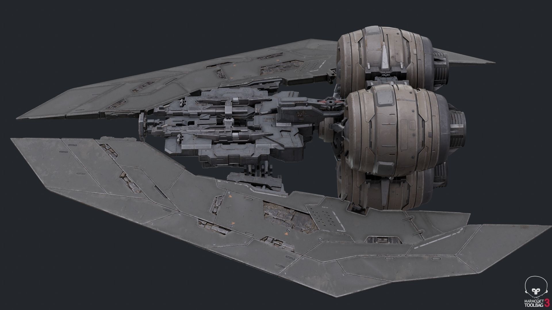 scifi-model499 futuristic spaceship with two wings 3D model_2