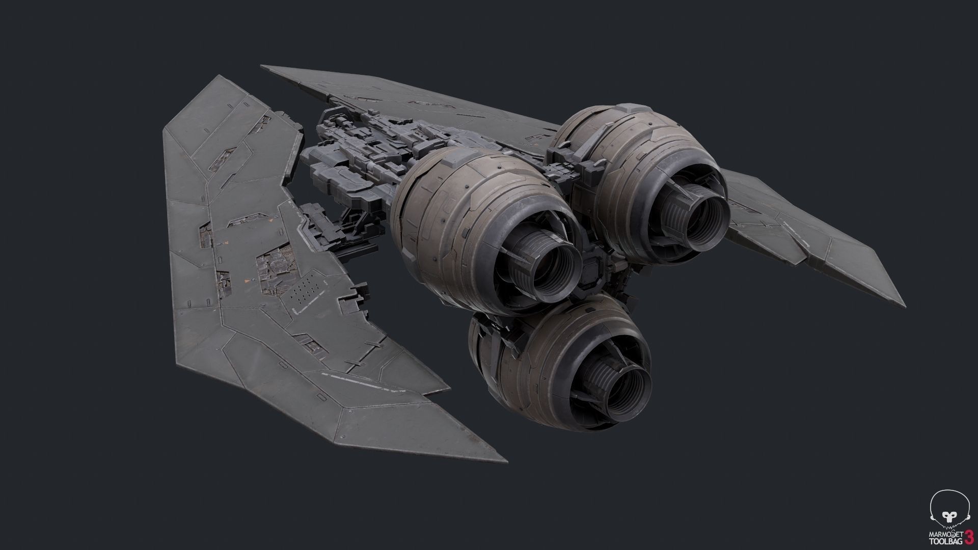 scifi-model499 futuristic spaceship with two wings 3D model_3