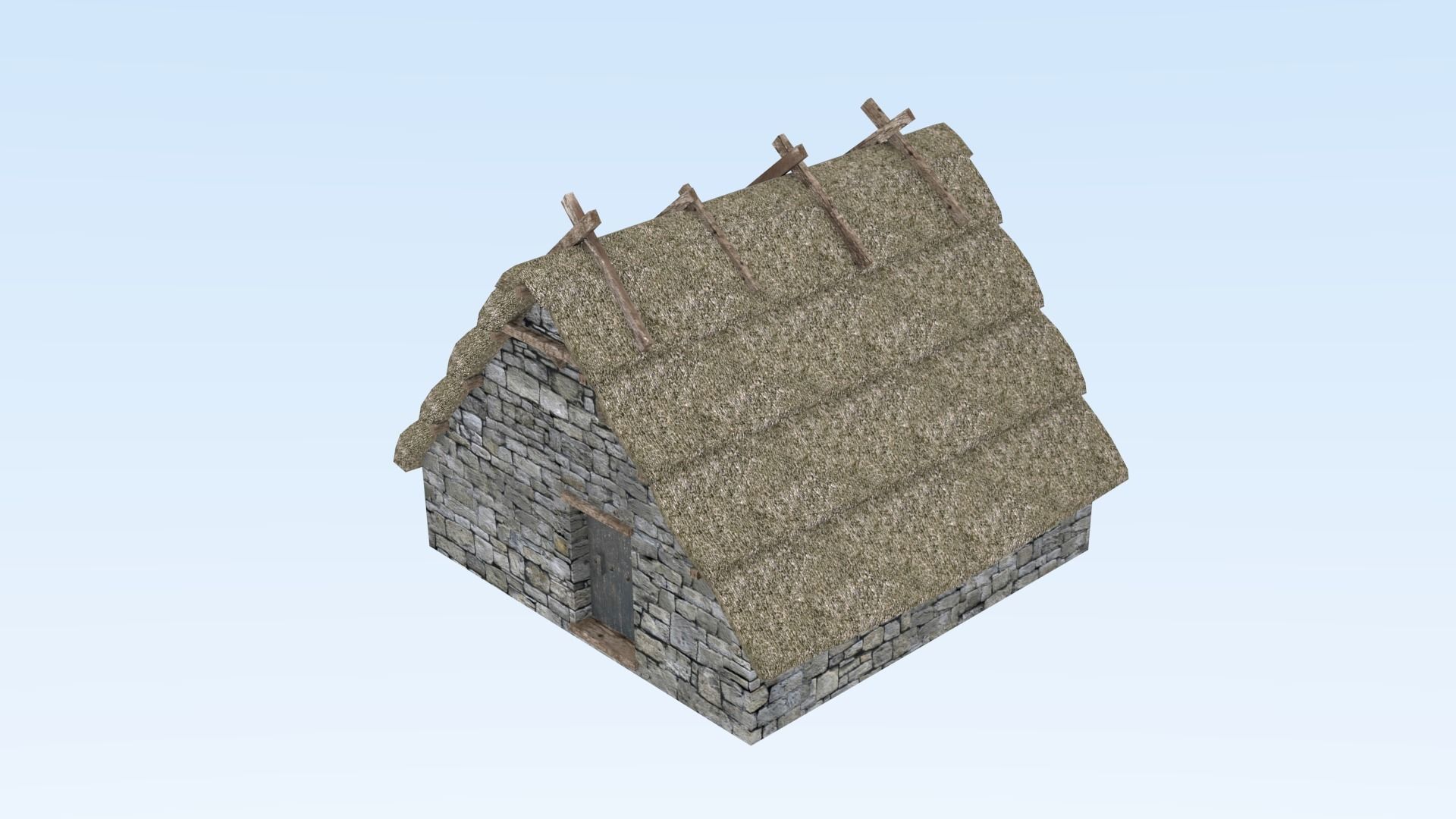 Stone medieval house Low-poly 3D model_1