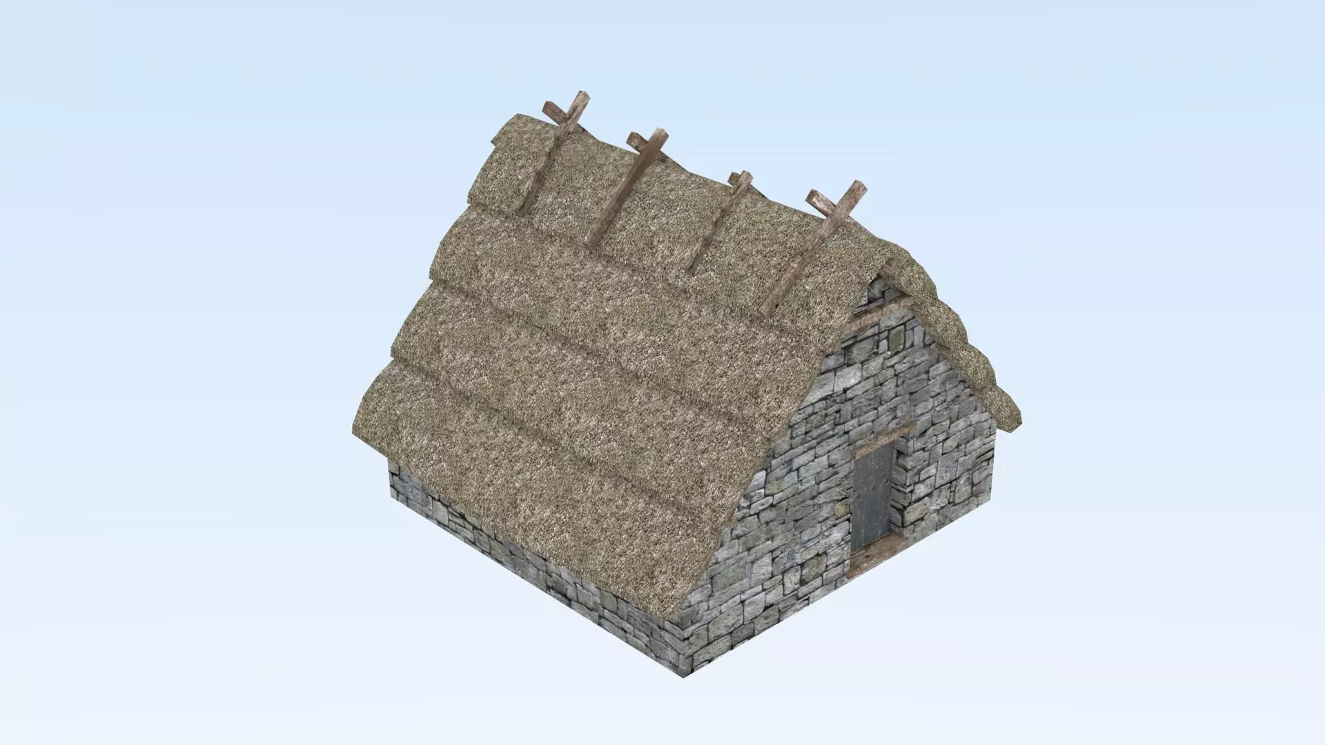 Stone medieval house Low-poly 3D model_0