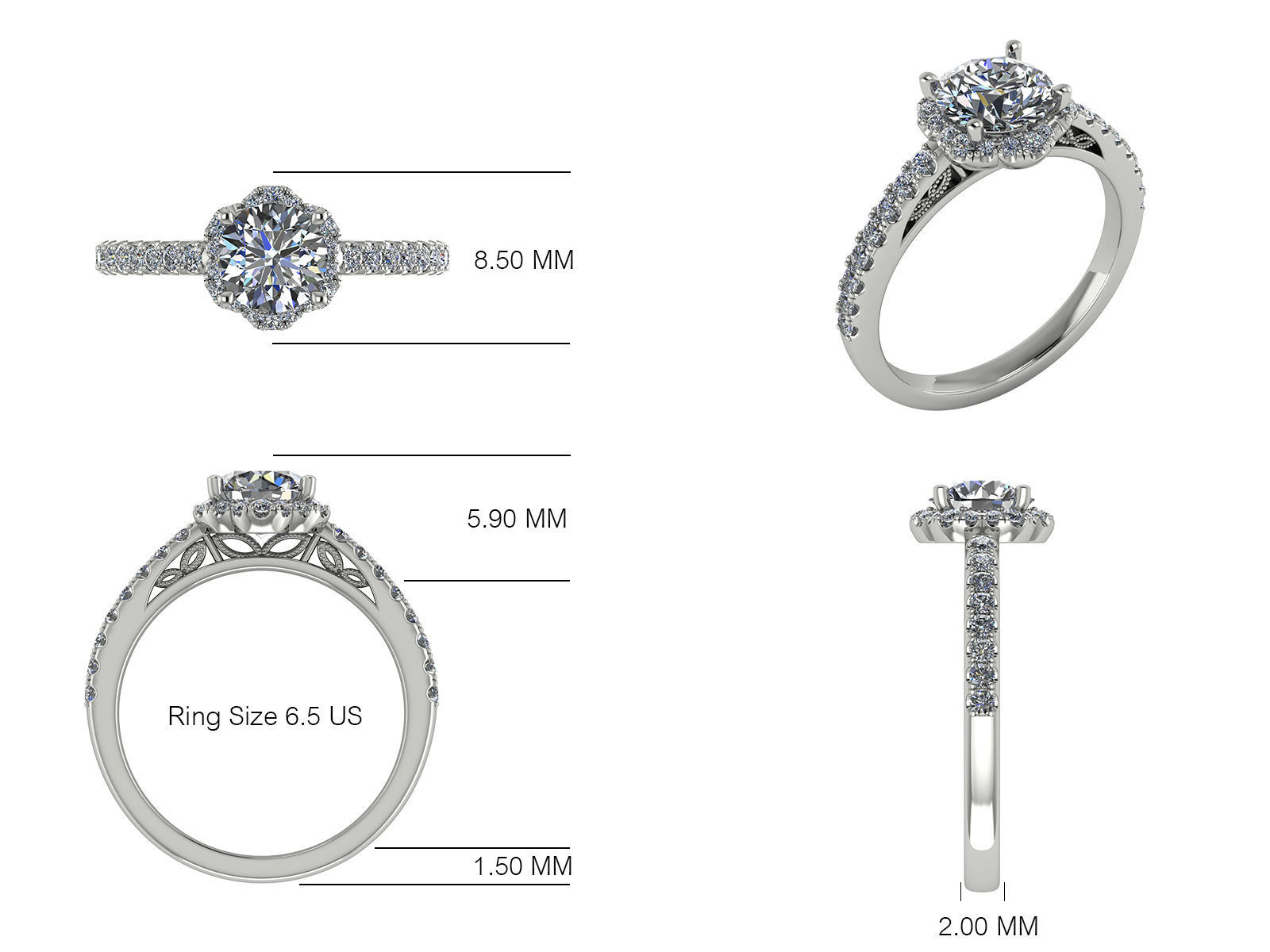 Ring04 halo diamond engagement ring 3D print model_4
