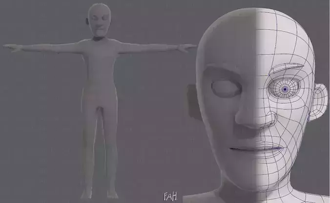 Base mesh old man character V03 Low-poly 3D model