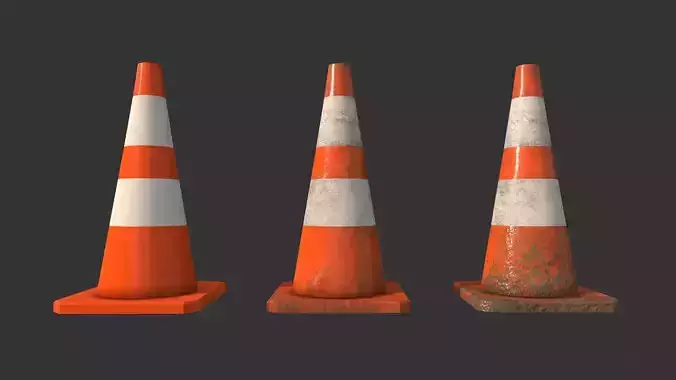 Traffic Cones Construction Set Low-poly 3D model