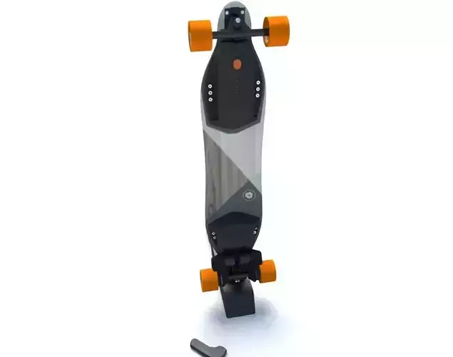 SkateBoosted electric skateboard with orange wheels
