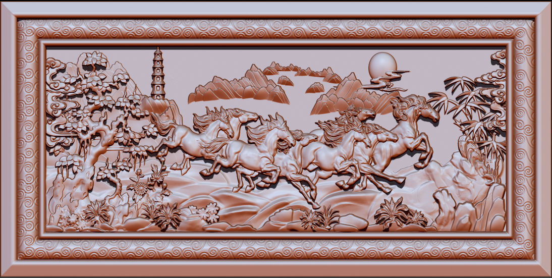 Mural Horse wood carving file stl  OBJ and ZTL for CNC 3D print model_6