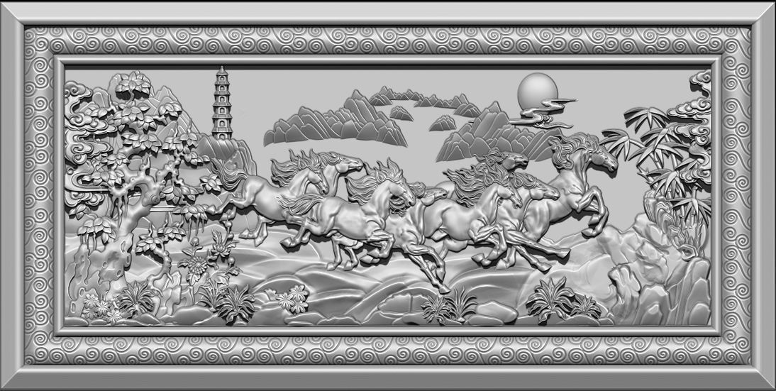 Mural Horse wood carving file stl  OBJ and ZTL for CNC 3D print model_11