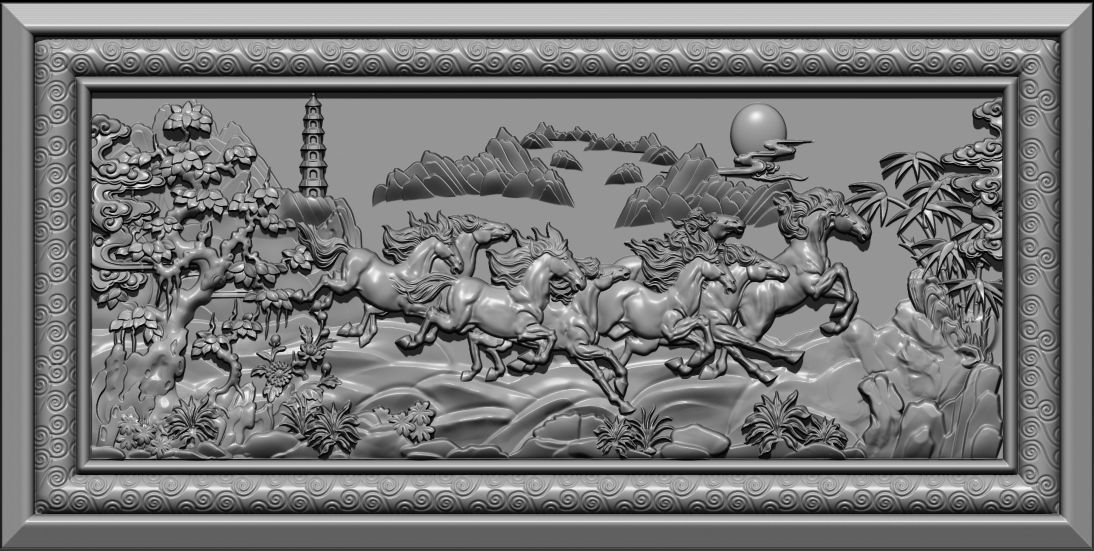 Mural Horse wood carving file stl  OBJ and ZTL for CNC 3D print model_4