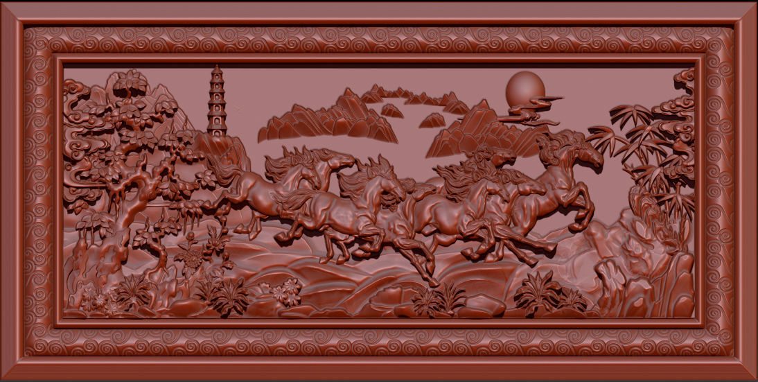 Mural Horse wood carving file stl  OBJ and ZTL for CNC 3D print model_7