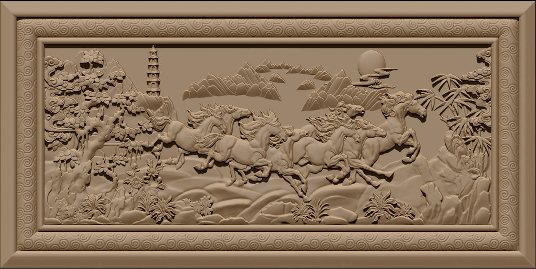 Mural Horse wood carving file stl  OBJ and ZTL for CNC 3D print model_12