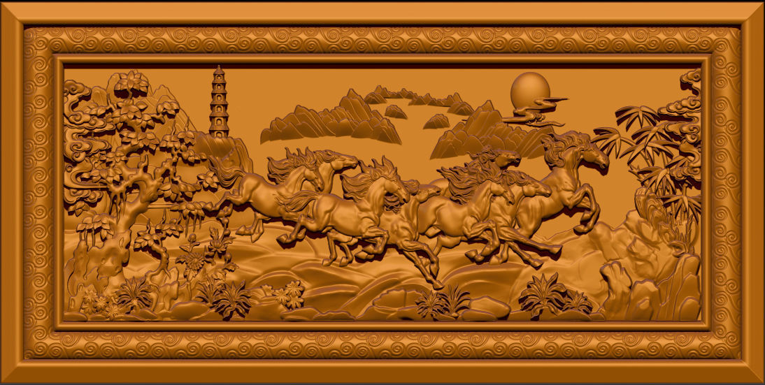 Mural Horse wood carving file stl  OBJ and ZTL for CNC 3D print model_5